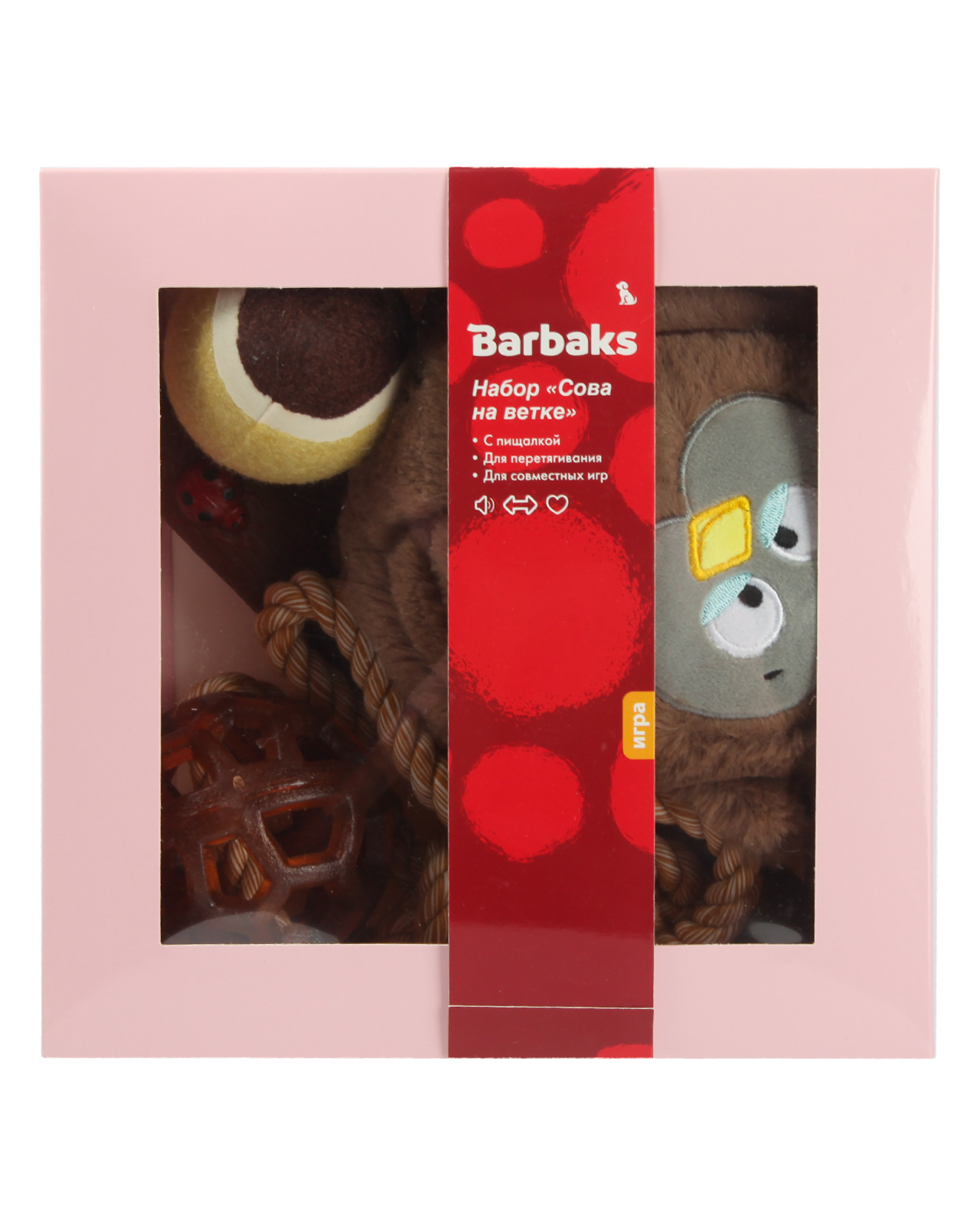 Набор игрушек для собак Barbaks Сова на ветке 4 предмета в коробке - фото 7