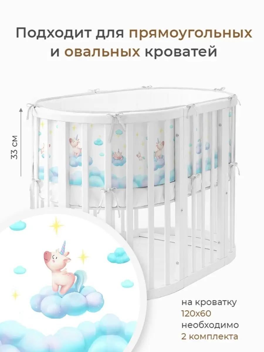 Бортик в кроватку Dr. Hygge HG210301/Бирюзовый_единорожки - фото 2