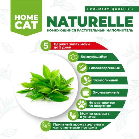 Наполнитель для кошачьих туалетов Homecat Naturelle Зеленый чай комкующийся растительный с ароматом зеленого чая 15л
