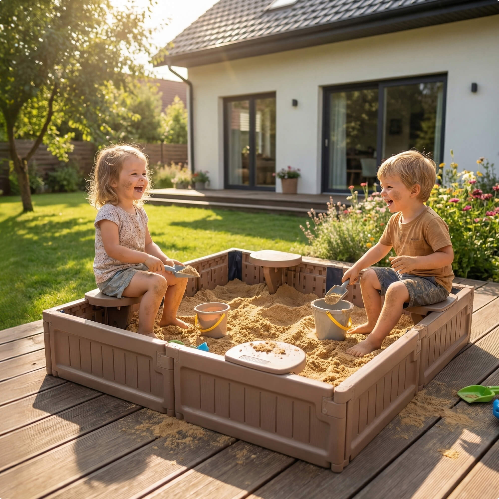 Песочница детская UNIX Kids квадратная 123х123 см пластиковая - фото 13