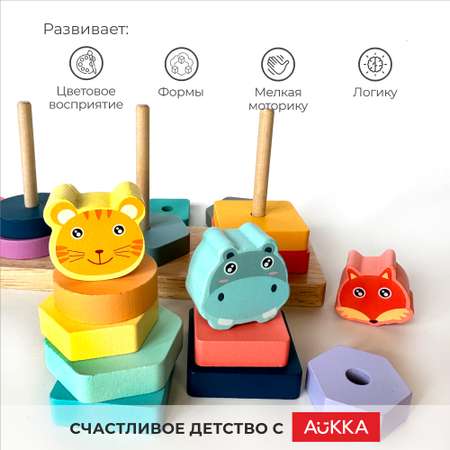 Игрушка AUKKA сортер Пирамидки Монтессори