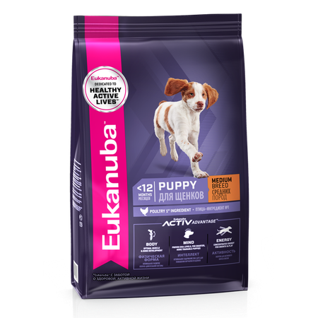 Корм Eukanuba Dog 15кг для щенков средних пород сухой с птицей