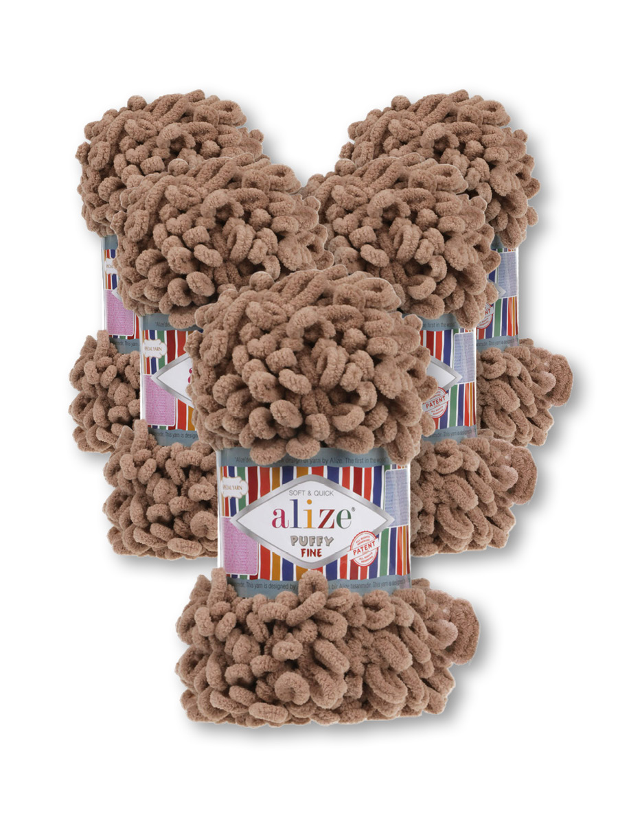 Пряжа для вязания Alize puffy fine 100 г 14.5 м микрополиэстер фантазийная мягкая 329 молочно-коричневый 5 мотков - фото 12
