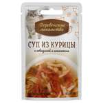 Корм для кошек Деревенские лакомства суп из курицы с говядиной и шпинатом пауч 35г