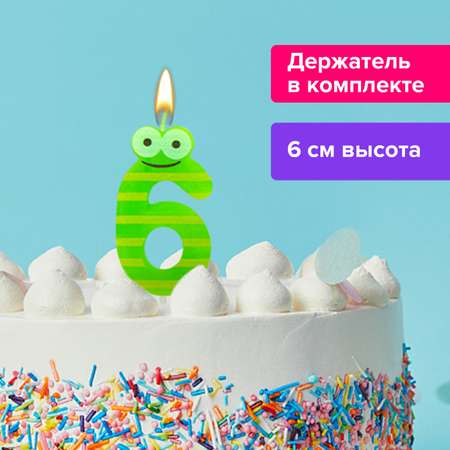 Свеча для торта Золотая сказка цифра 6 С глазками 6 см с держателем в блистере