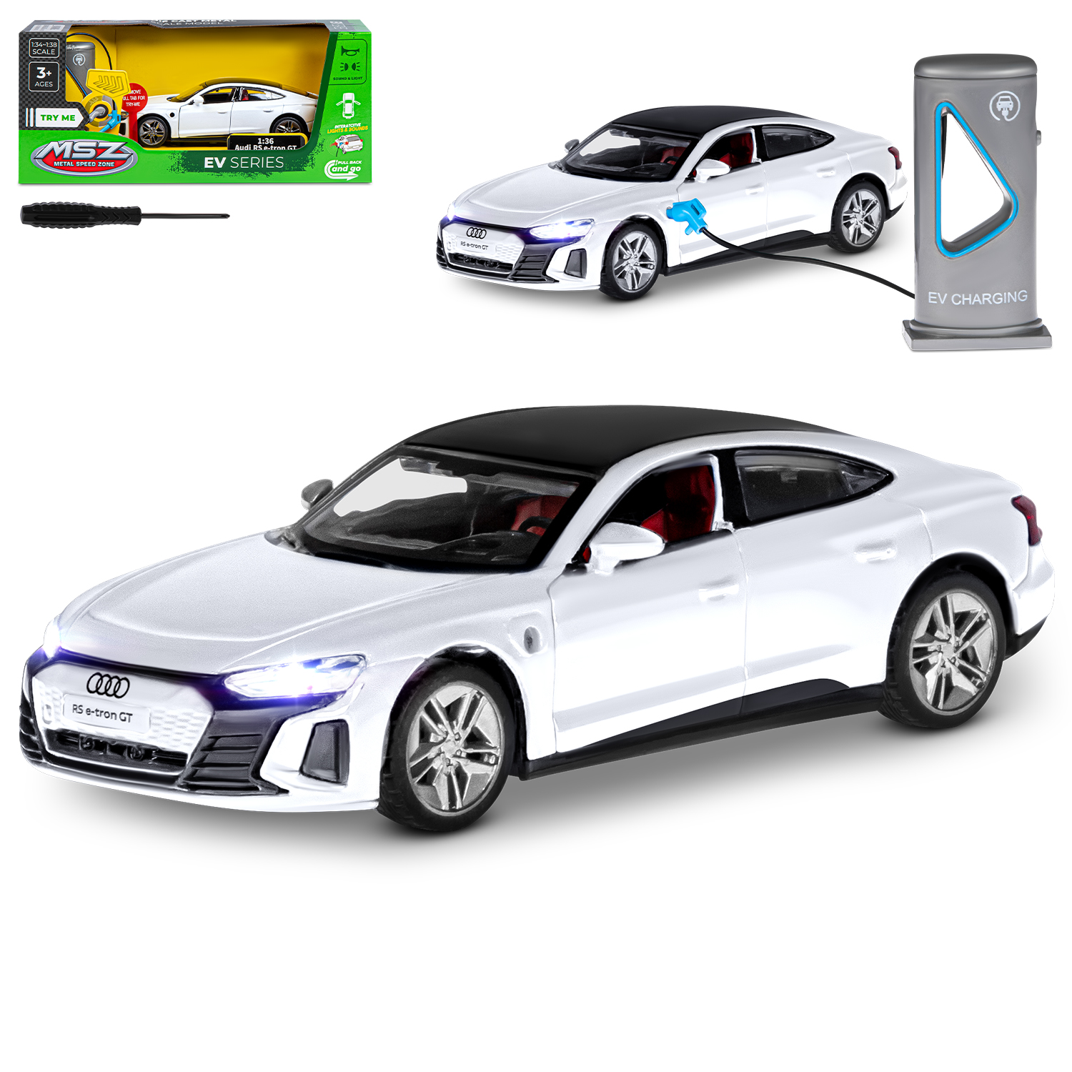 Автомобиль AUTODRIVE Audi RS e tron GT 1:36 белый JB1251678 - фото 6