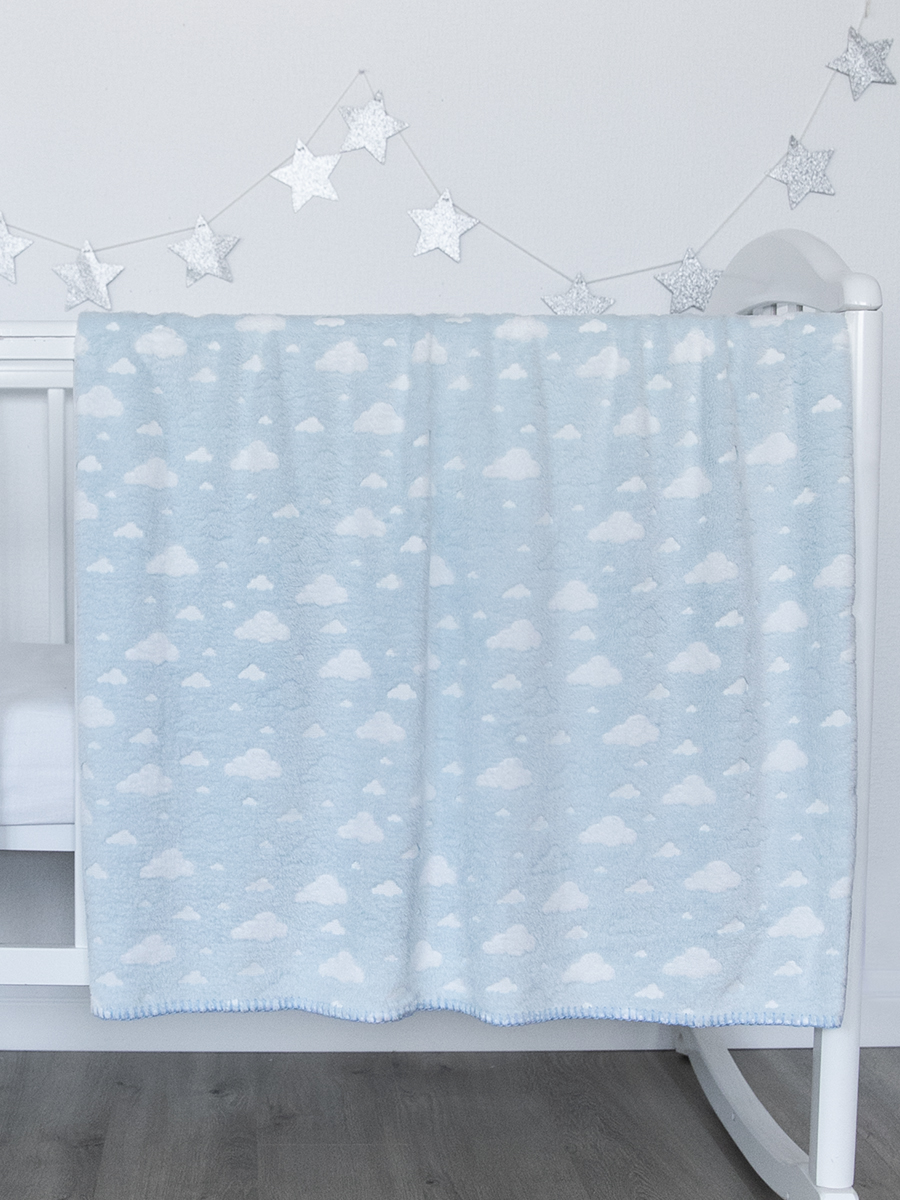 Плед Baby Nice облака голубой велсофт 75 x 100 см - фото 7