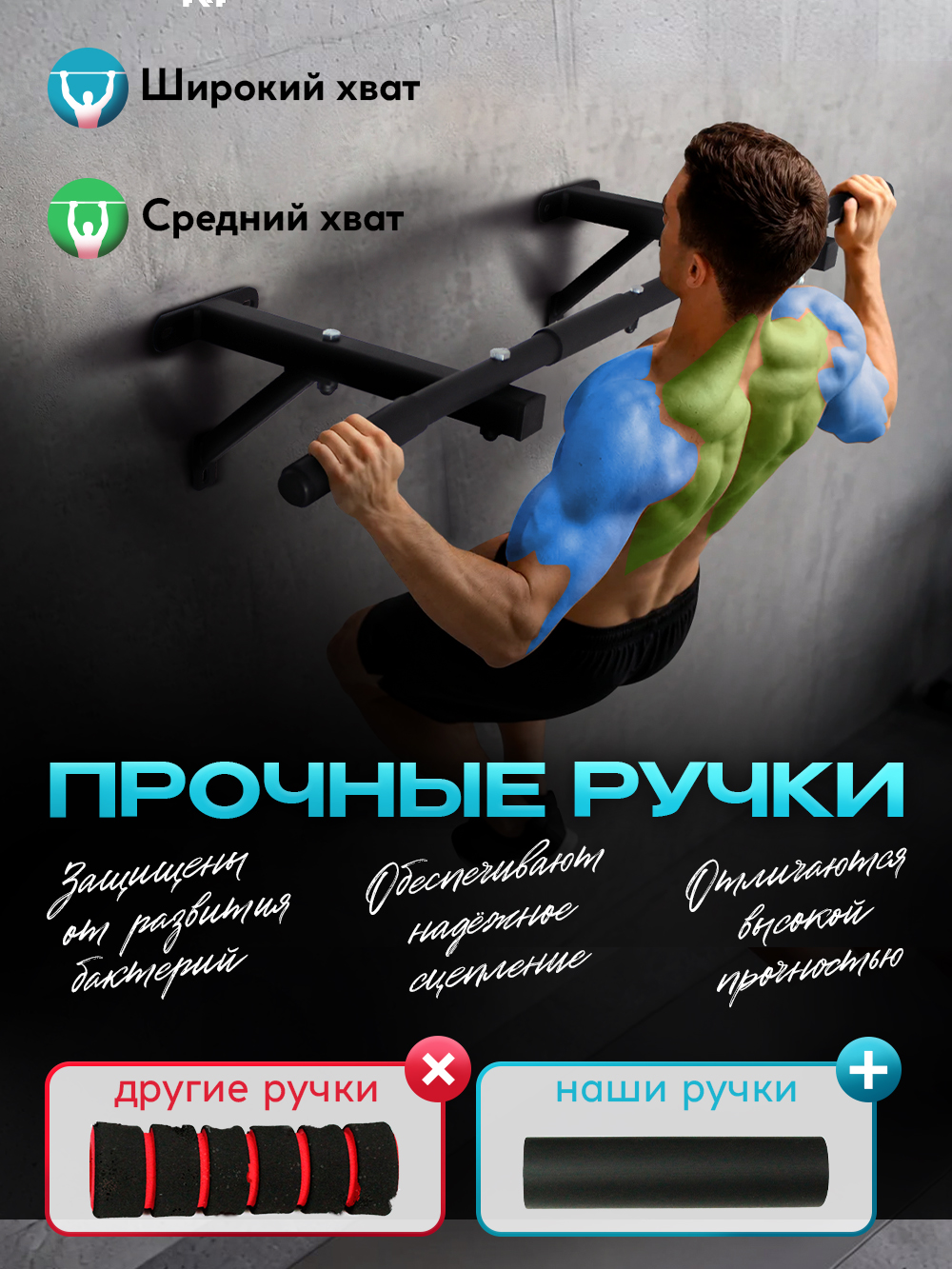 Турник детский настенный для дома, 2 хвата - фото 5