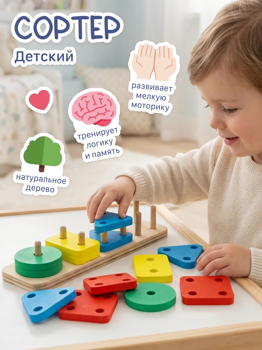 Игрушка Alatoys сортер 12 деталей СЧЕТЫ ФИГУРЫ ЦВЕТА - фото 1