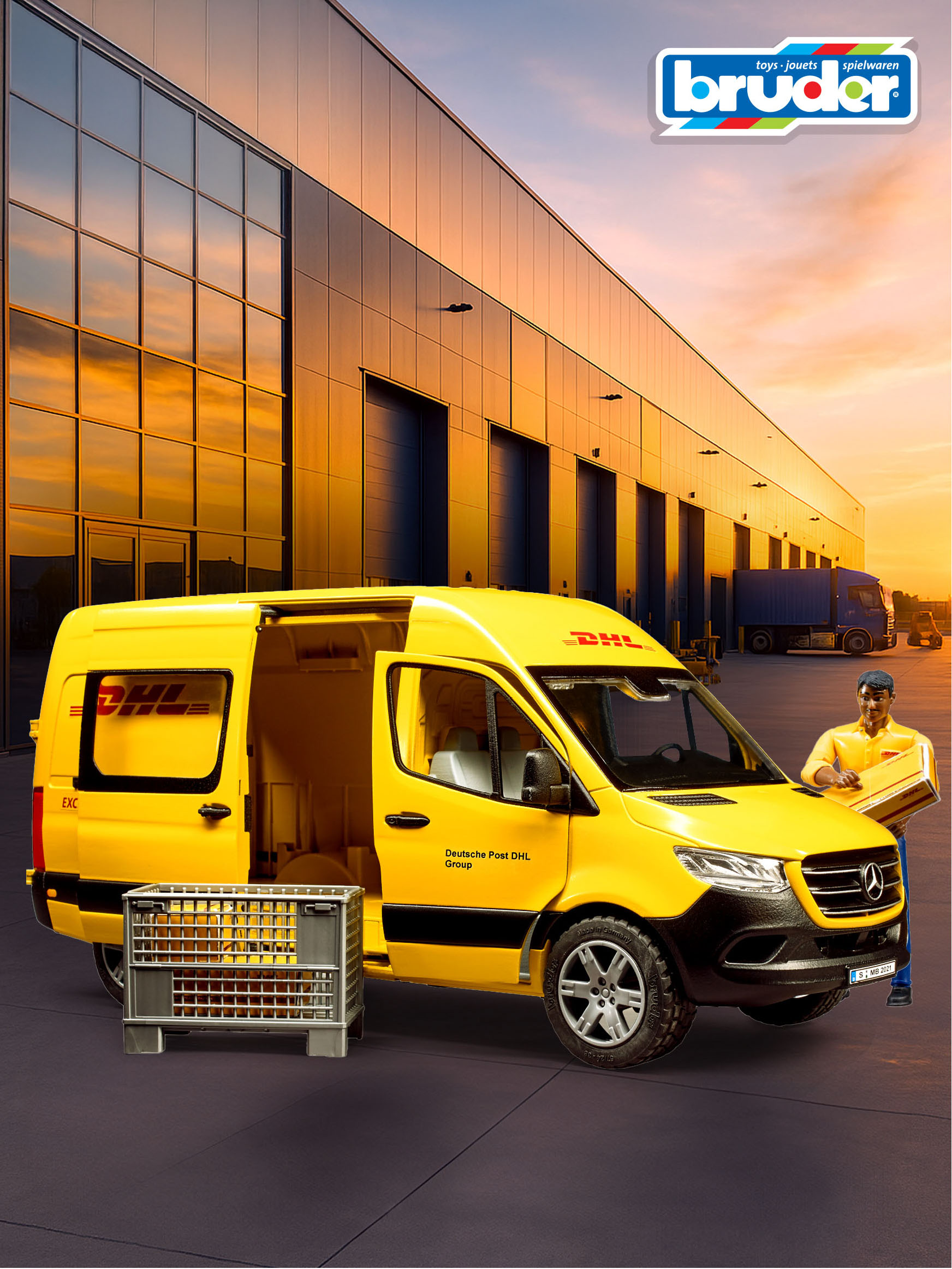 Грузовик Bruder Mercedes Службы доставки DHL с фигуркой 02-671 - фото 1