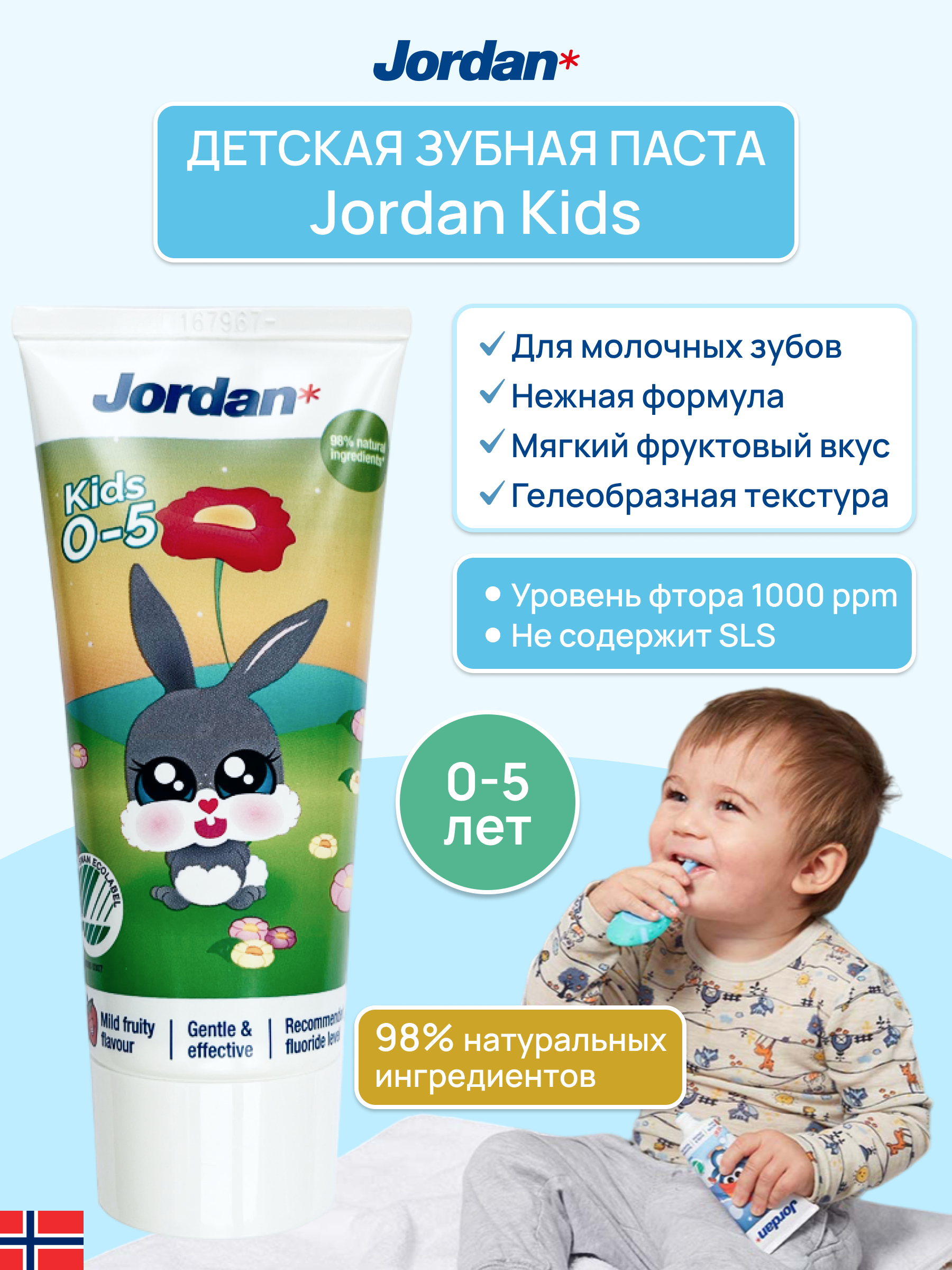 Зубная паста Jordan с фтором клубника - фото 1