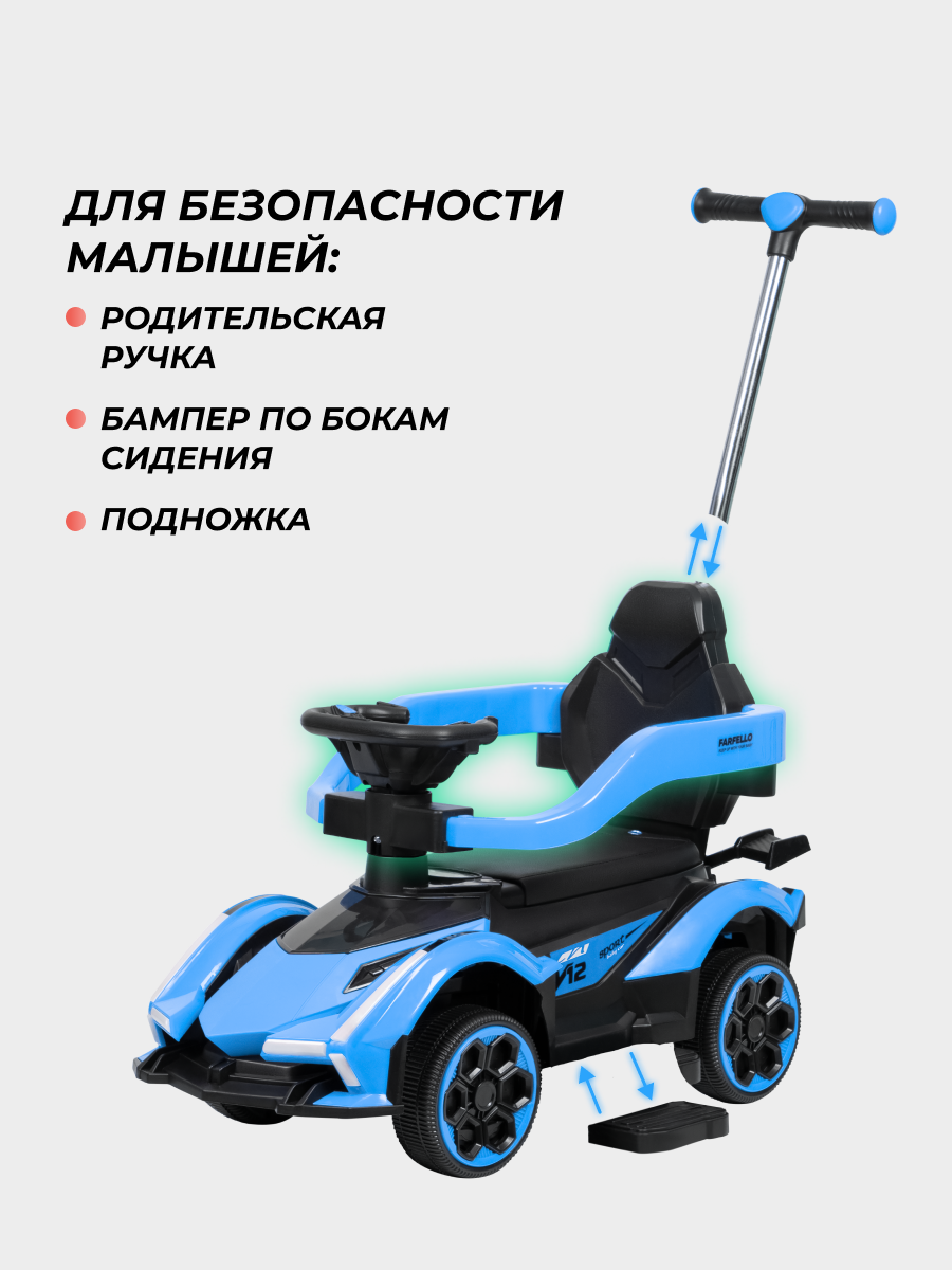 Каталка Farfello K256 с ручкой синий - фото 4