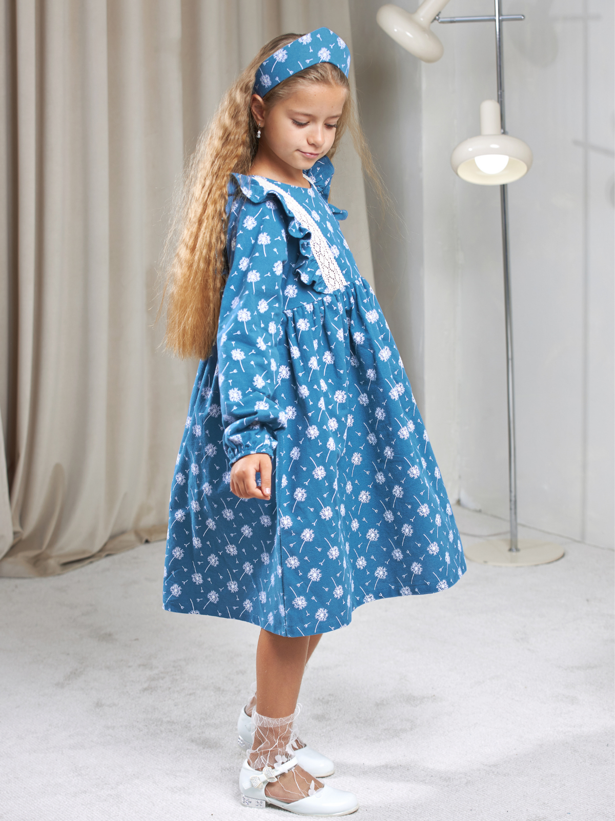 Платье MOUN платье_фланель/кружево_одуван.голуб - фото 1