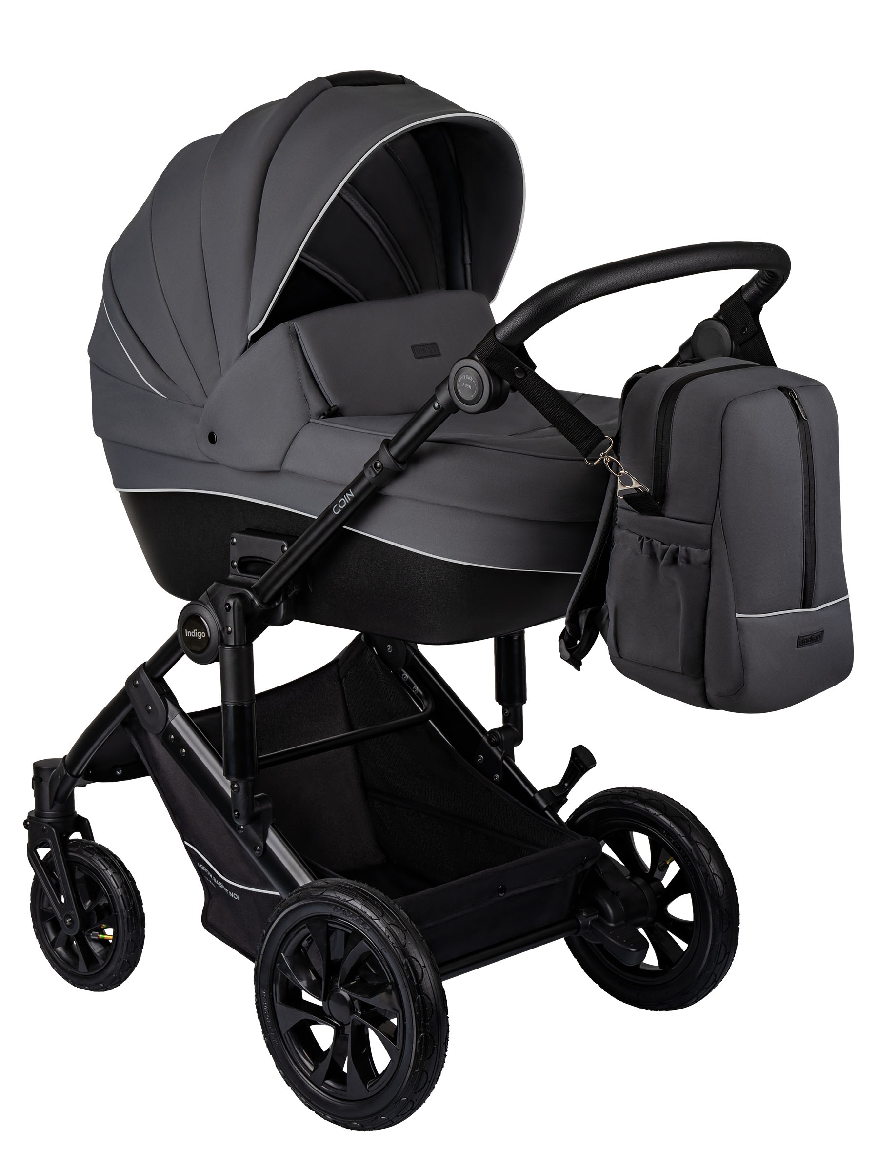 Коляска 3в1 Indigo Coin темно-серый - фото 1