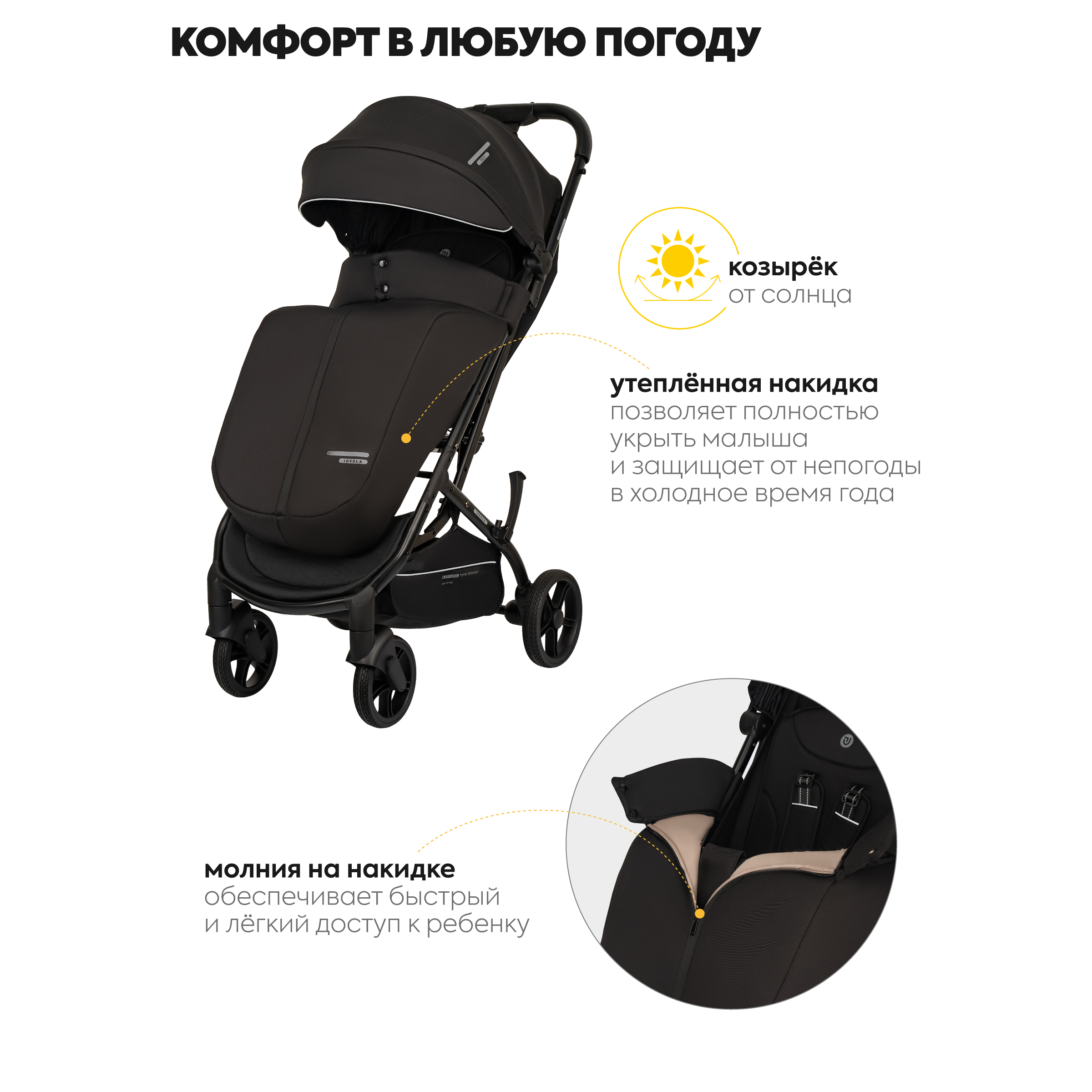 Коляска прогулочная JOVOLA Reid черный черный - фото 3