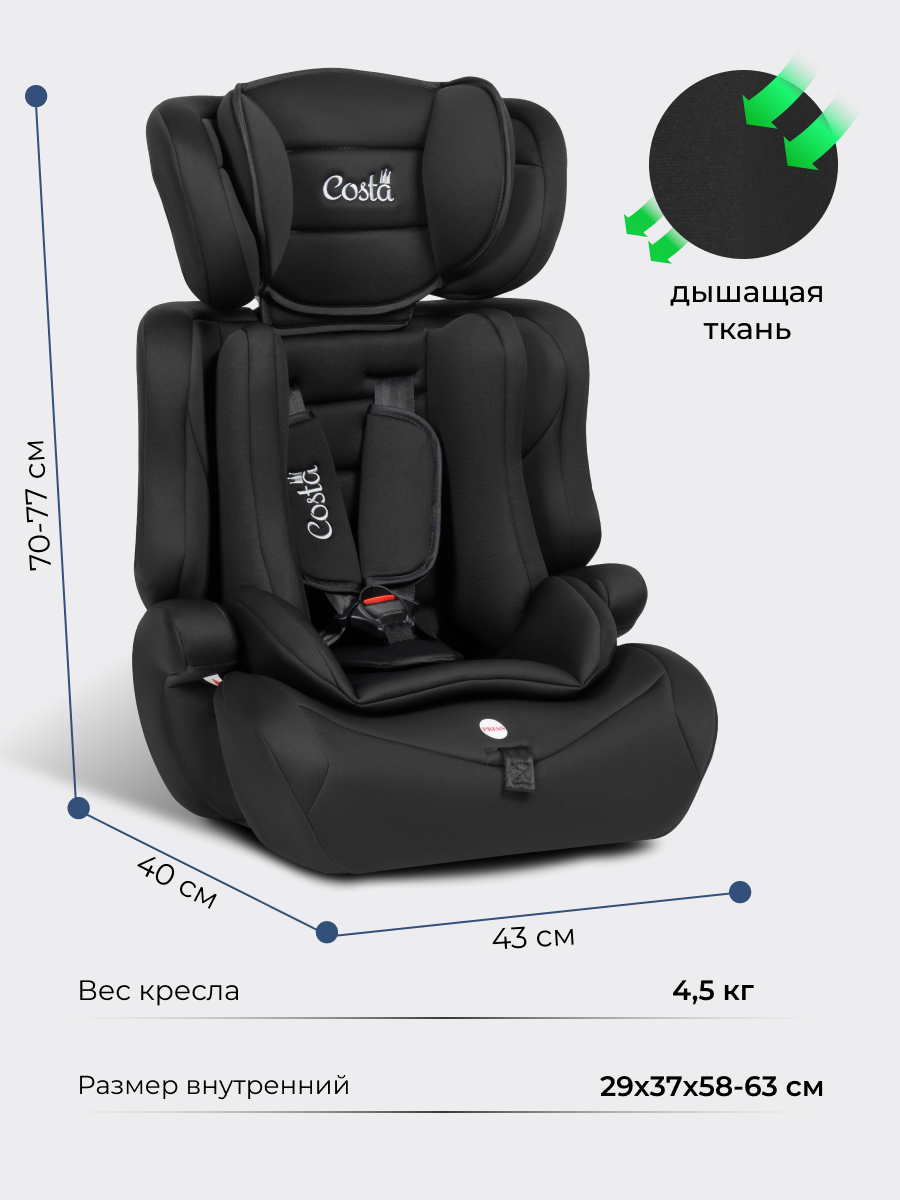 Автокресло Costa HC-01 1/2/3 (9-36 кг) черный - фото 6