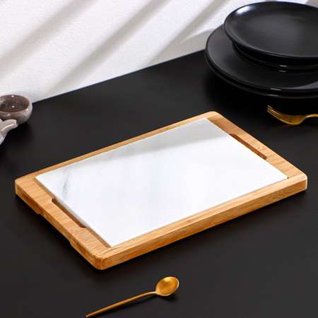 Блюдо для подачи MAGISTRO Marble, 36×23 см, мрамор, бамбук