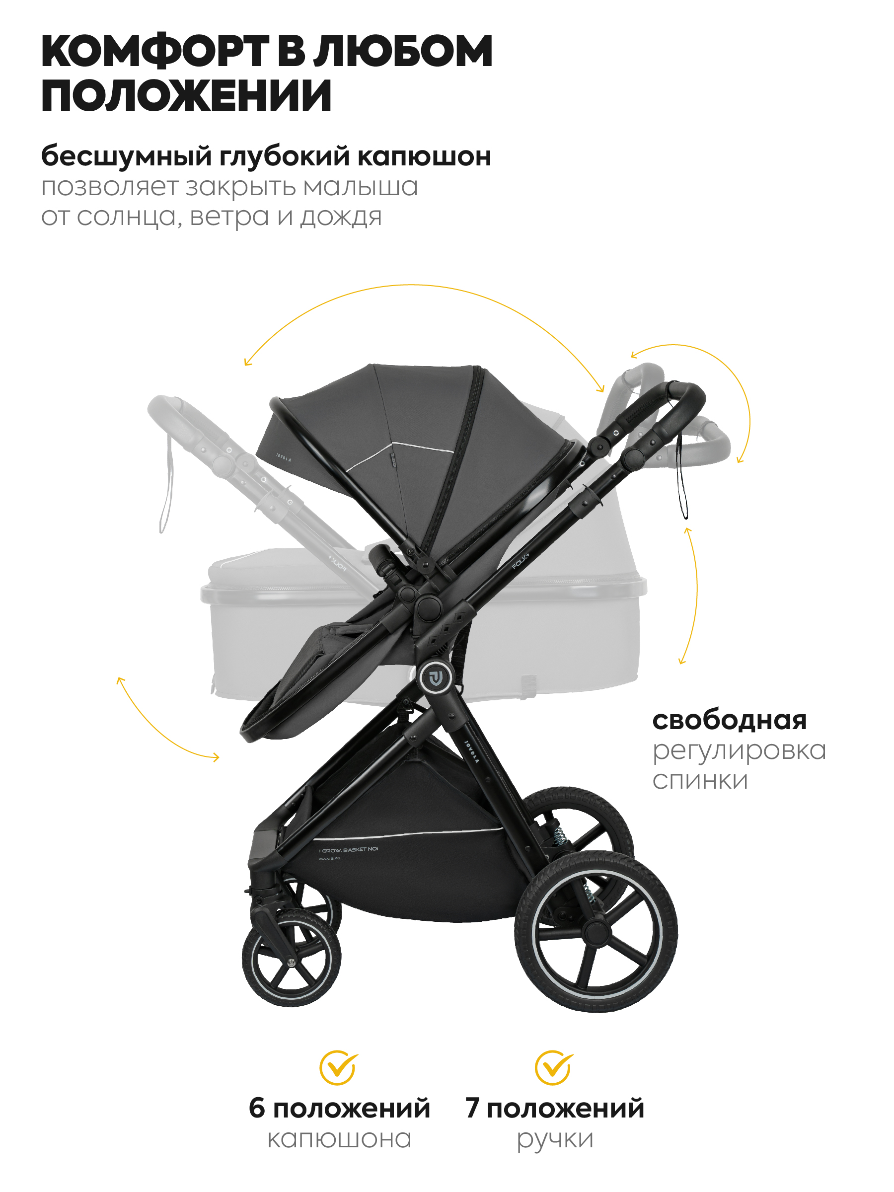 Коляска трансформер JOVOLA Folk+ серый серый - фото 4
