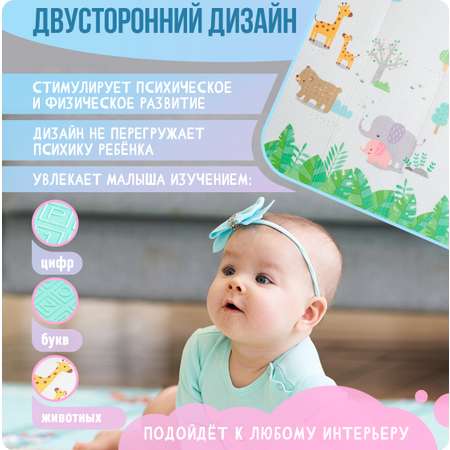 Детский коврик MIKMEL складной игровой развивающий двусторонний для ползания 180х200 см Город/Зоопарк