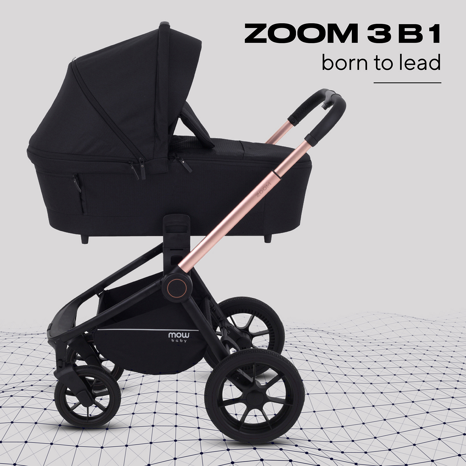 Коляска 3в1 MOWbaby gold black черный - фото 1