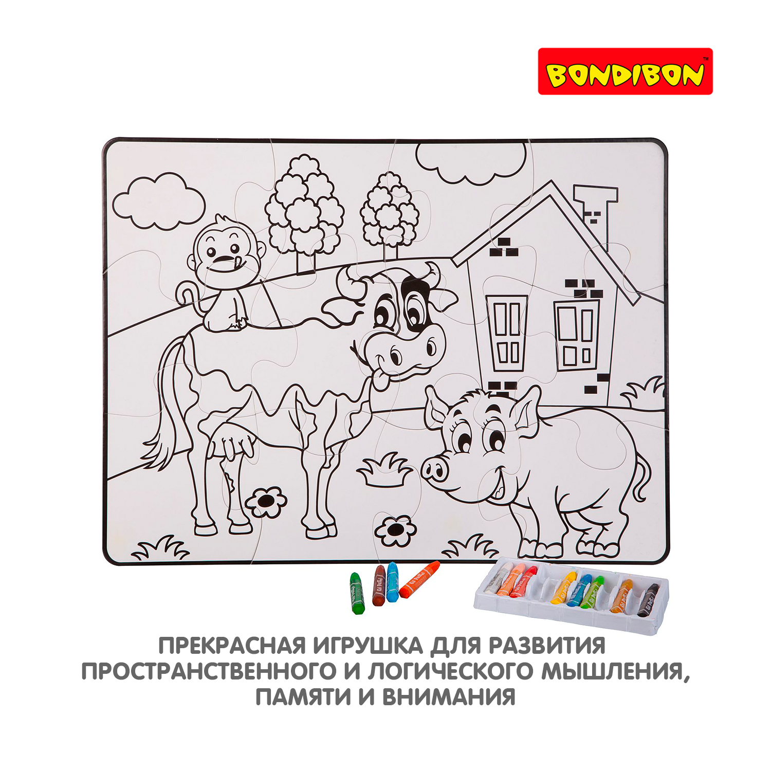 Пазл Bondibon раскраска с мелками Ферма классический - фото 8