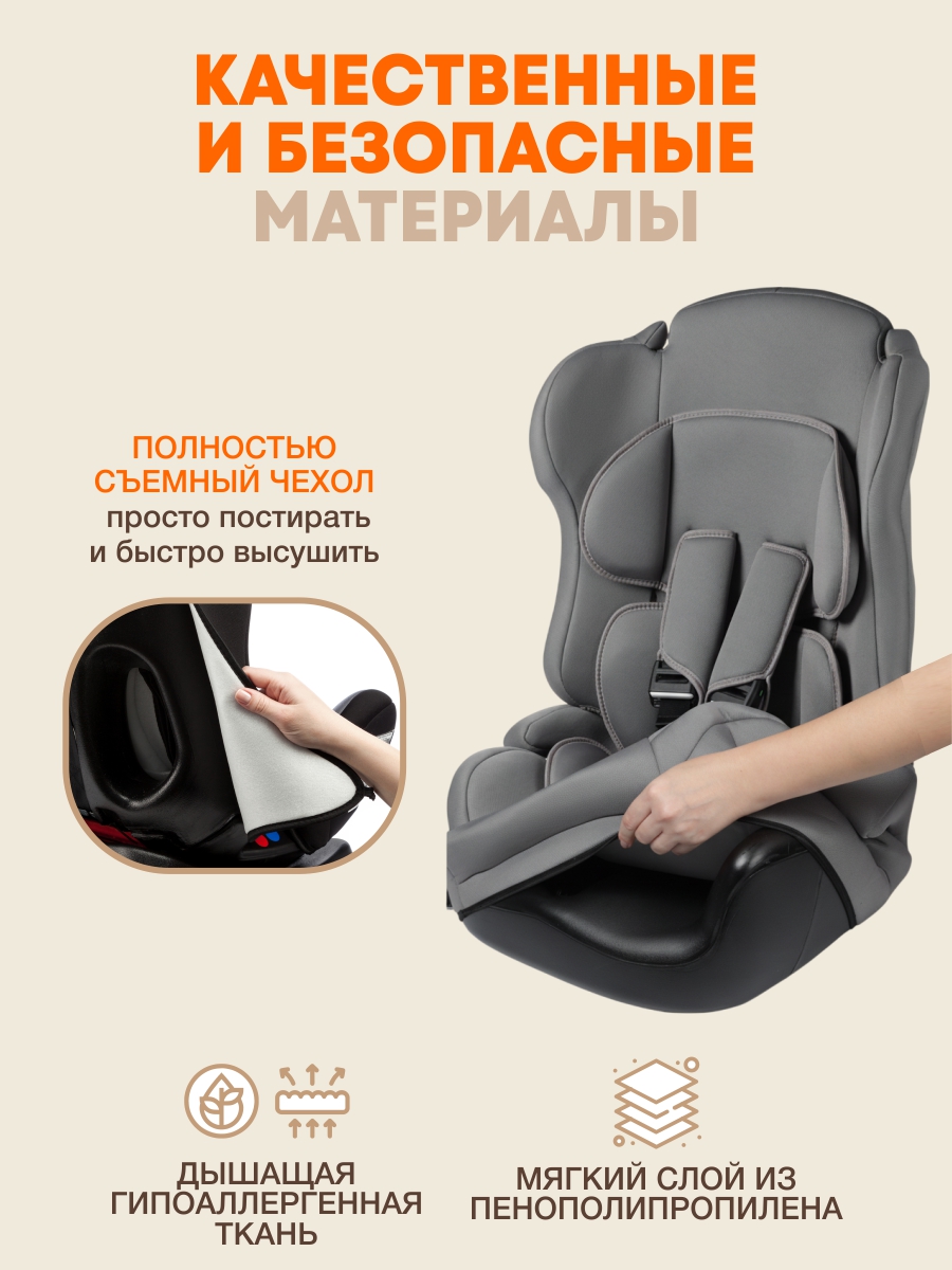 Автокресло ZLATEK Atlantic lux 1/2/3 (9-36 кг) серый - фото 5