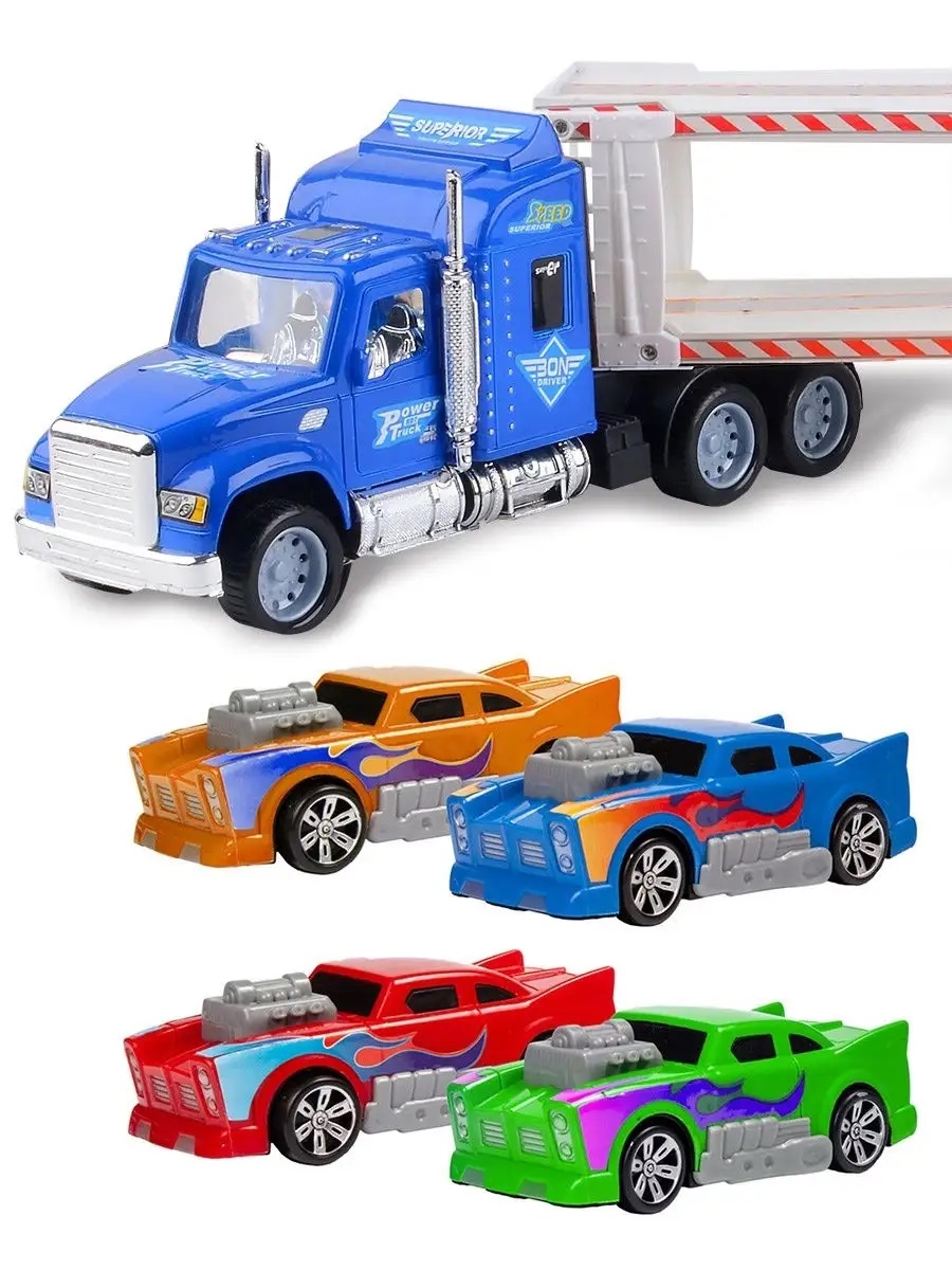 Игровой набор Handers Трейлер с машинками 38 см 1:32 HAC1613-127-1//синий - фото 6