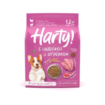Корм для щенков Harty 1.2кг мелких и миниатюрных пород с индейкой и ягненком сухой