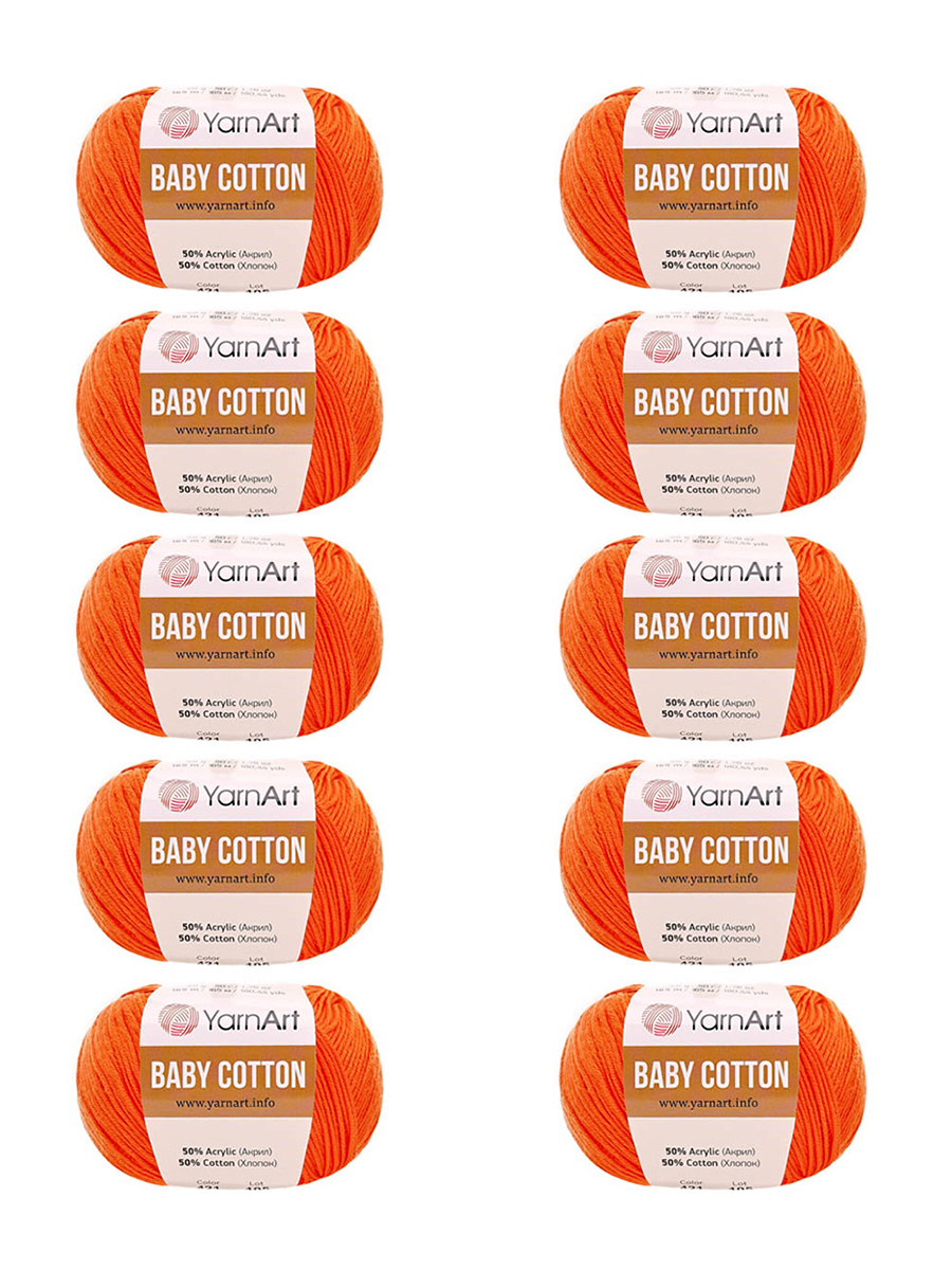 Пряжа для вязания YarnArt Baby Cotton 50гр 165 м хлопок акрил детская 10 мотков 421 оранжевый - фото 5