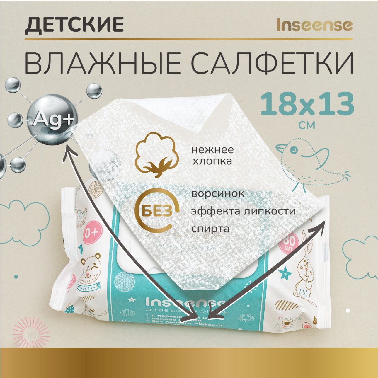 Влажные салфетки INSEENSE антибактериальные 4 упак. 80 шт. - фото 4