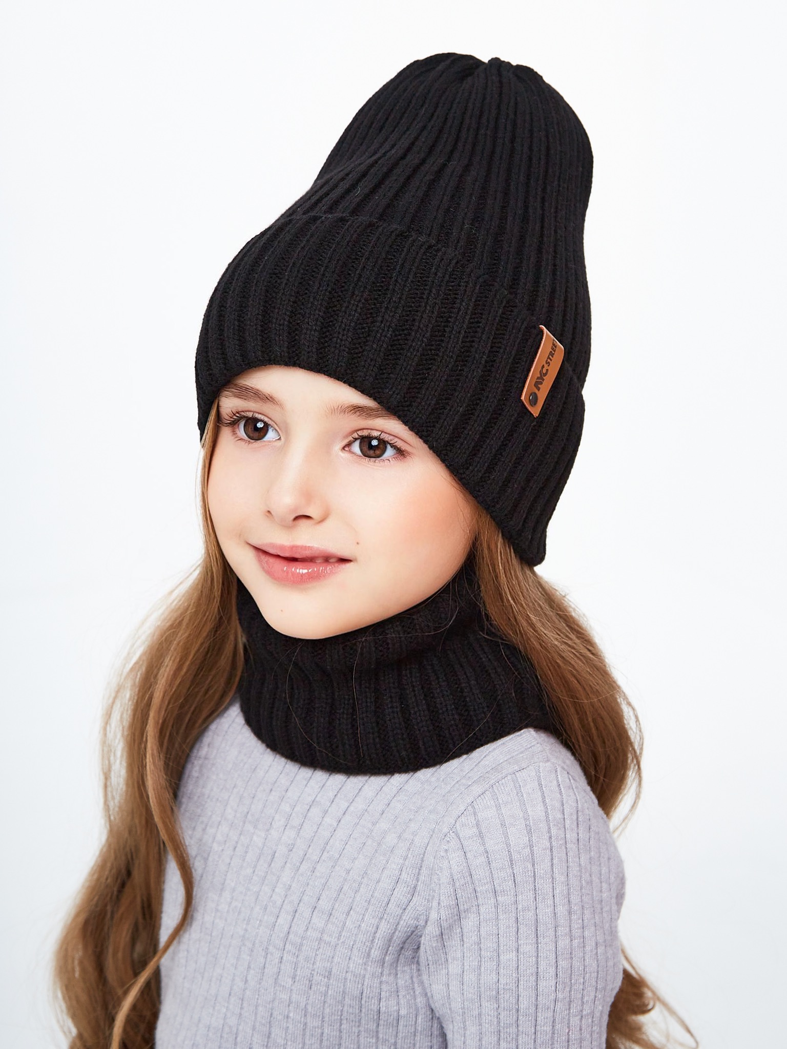 Шапка и снуд NYCkids NYC-H-104-GplainW-black - фото 8