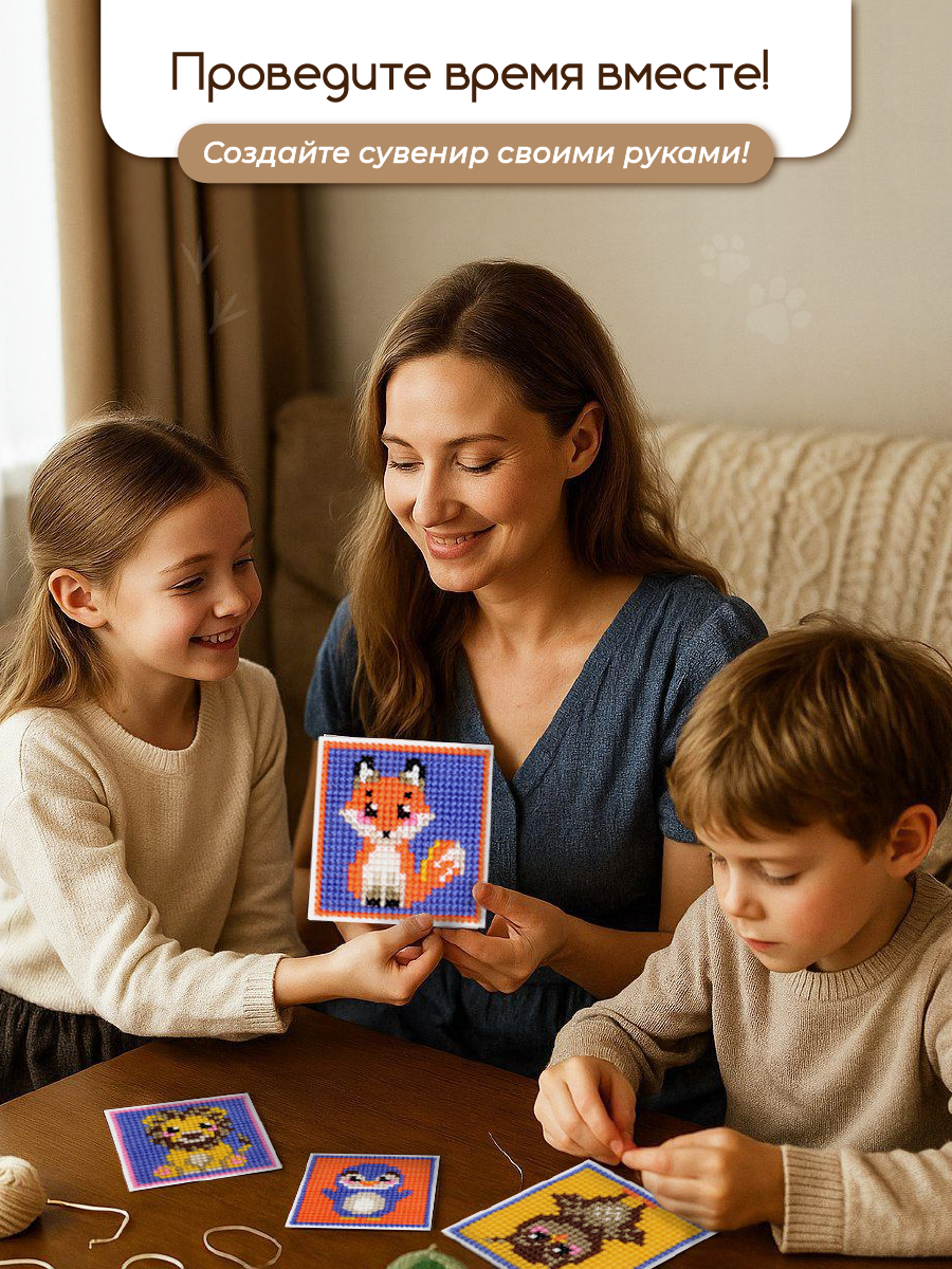 Набор для творчества Весёлые крестики вышивание Милые Животные - фото 10