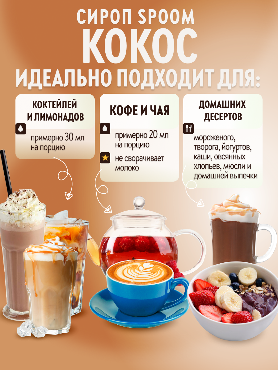 Сироп SPOOM Кокос 1л для кофе коктейлей и десертов - фото 3