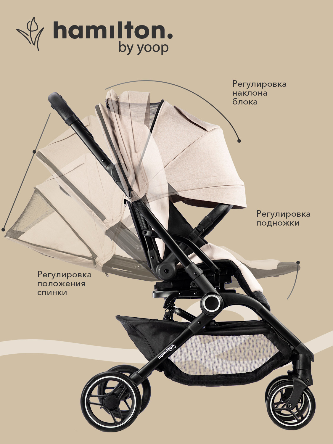 Коляска прогулочная Hamilton by Yoop T1 бежевый - фото 3