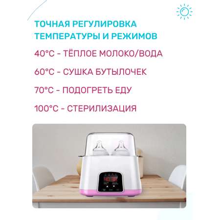 Стерилизатор-подогреватель Morning Sun для детского питания паровой розовый