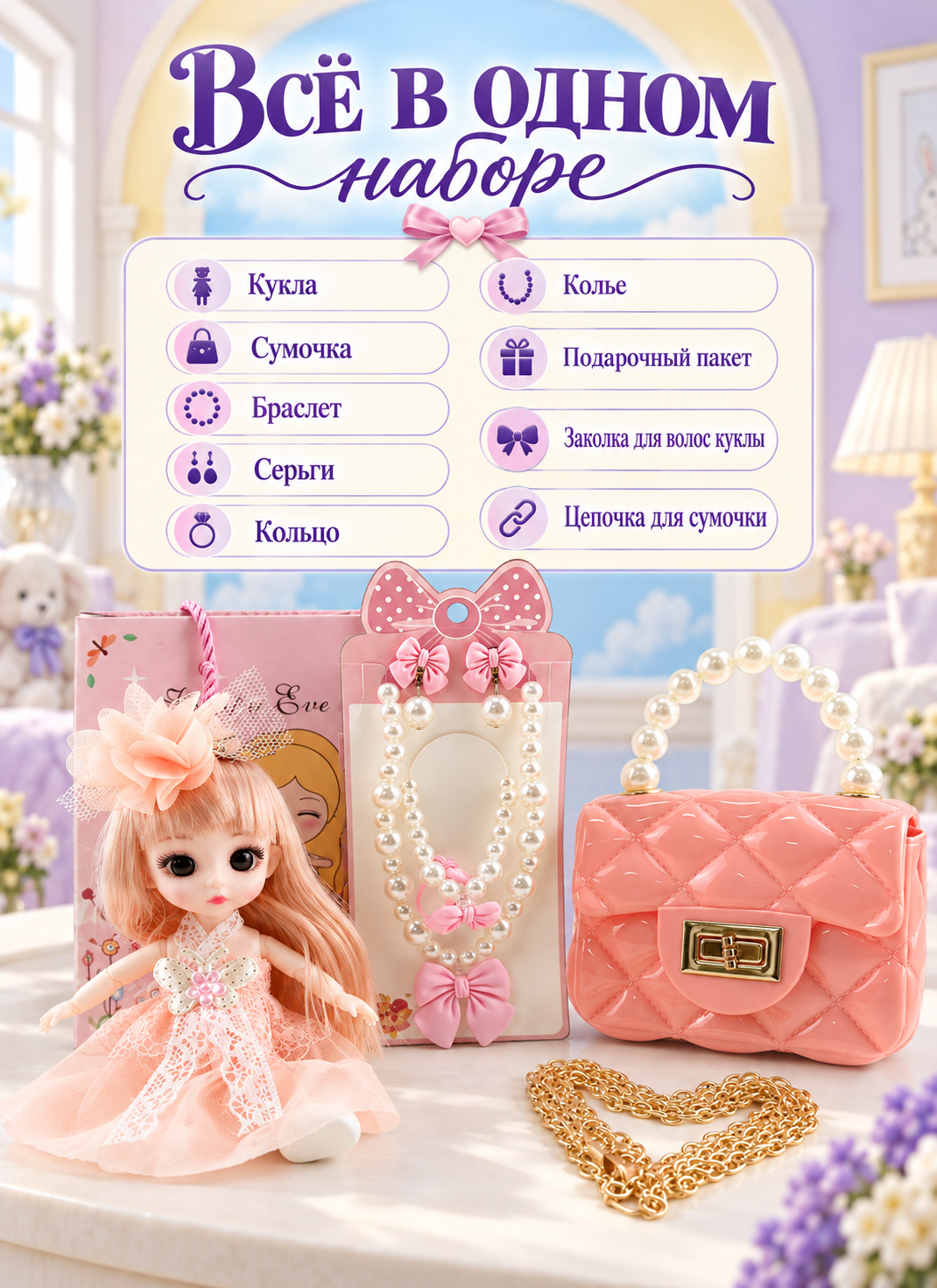 Кукла мини TrendToys шарнирная с сумочкой высота 16 см SDM022 - фото 6