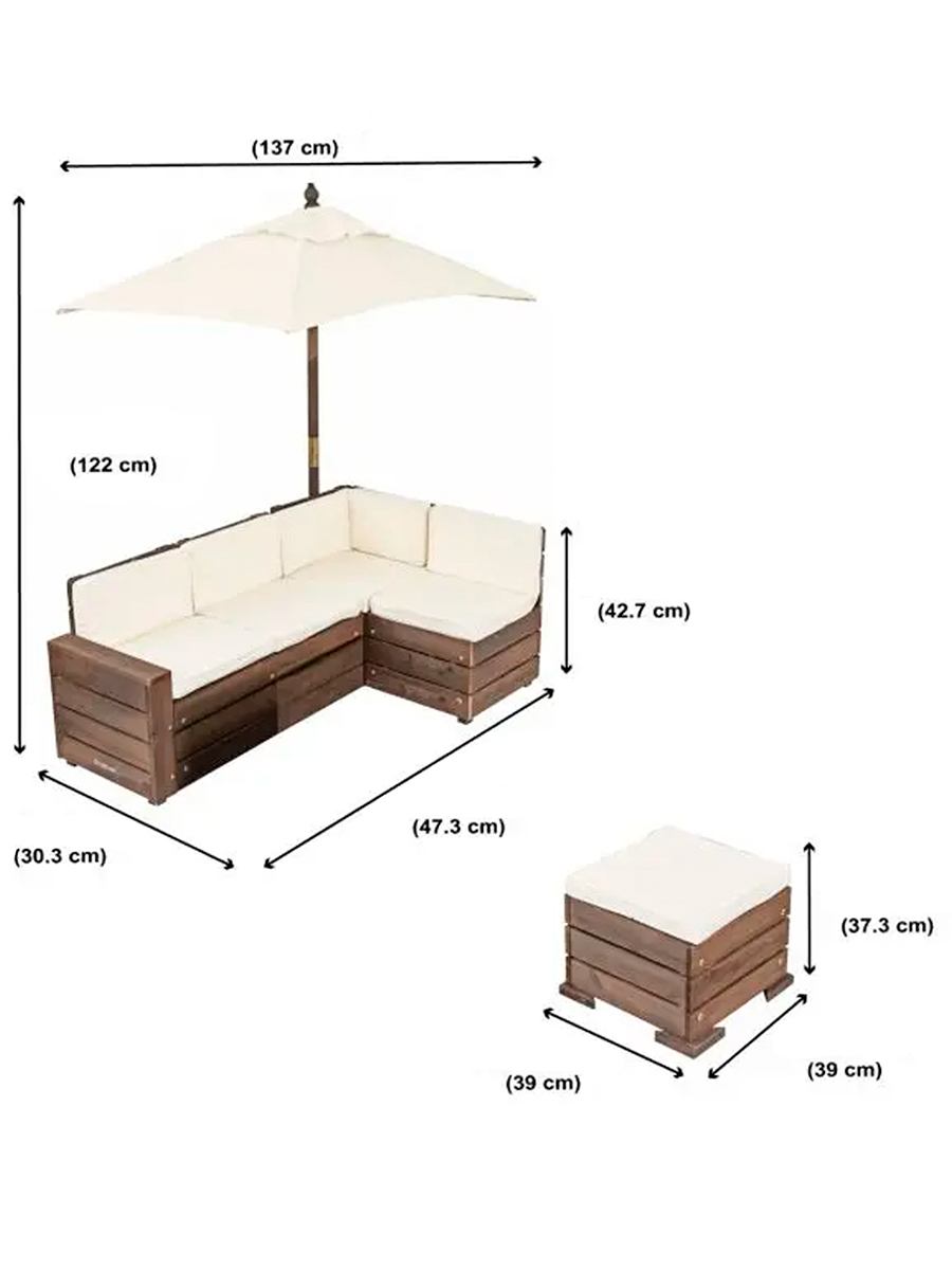 Набор садовой мебели для детей KidKraft секционный диван пуф-стол зонт бежево-коричневый 20305_KE - фото 4