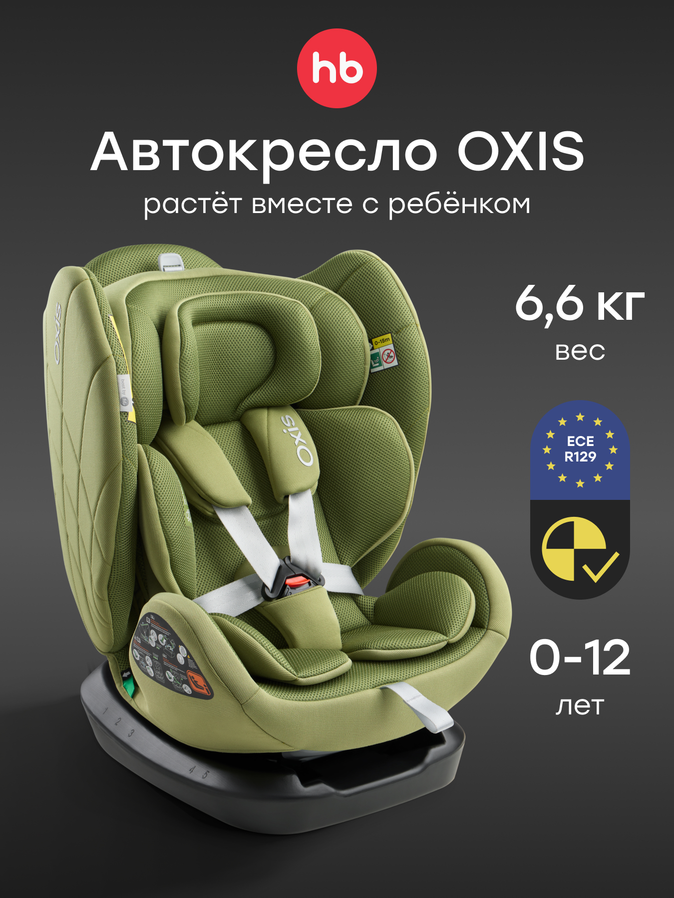 Автокресло Happy Baby Oxis 0+/1/2/3 (0-36 кг) зеленый - фото 1