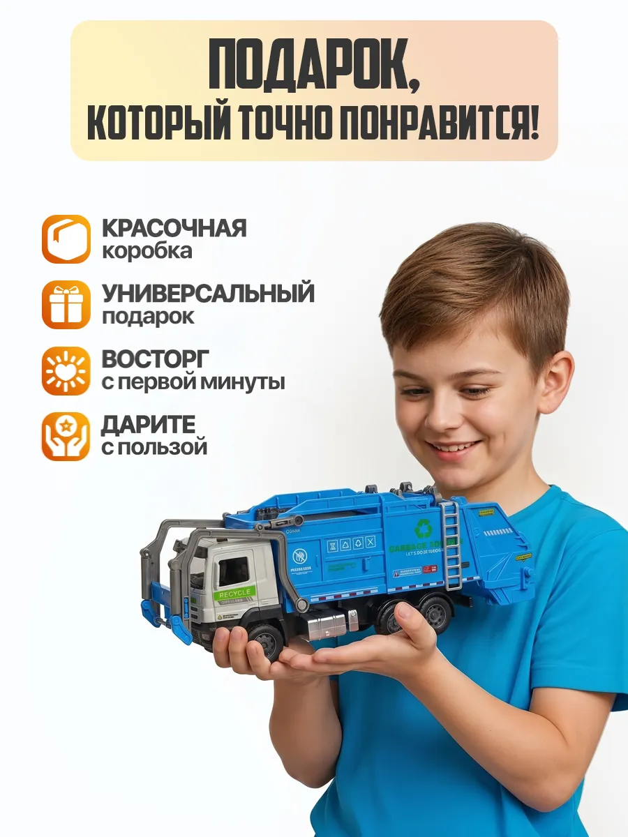 Мусоровоз Libom инерционный 1:32 мусоровоз_синий_BT0321 - фото 4