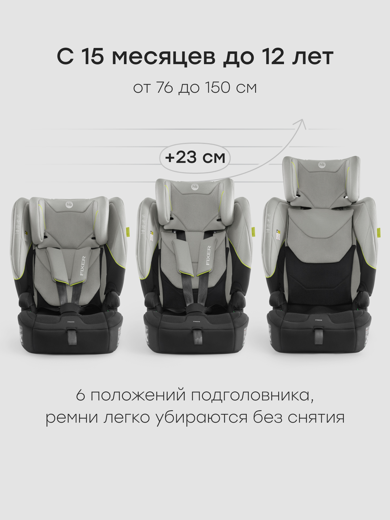 Автокресло Happy Baby Fixer Isofix 1/2/3 (9-36 кг) серый - фото 3