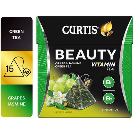 Чай зеленый Curtis Beauty 15 пирамидок с кусочками винограда и витаминами В6 В9