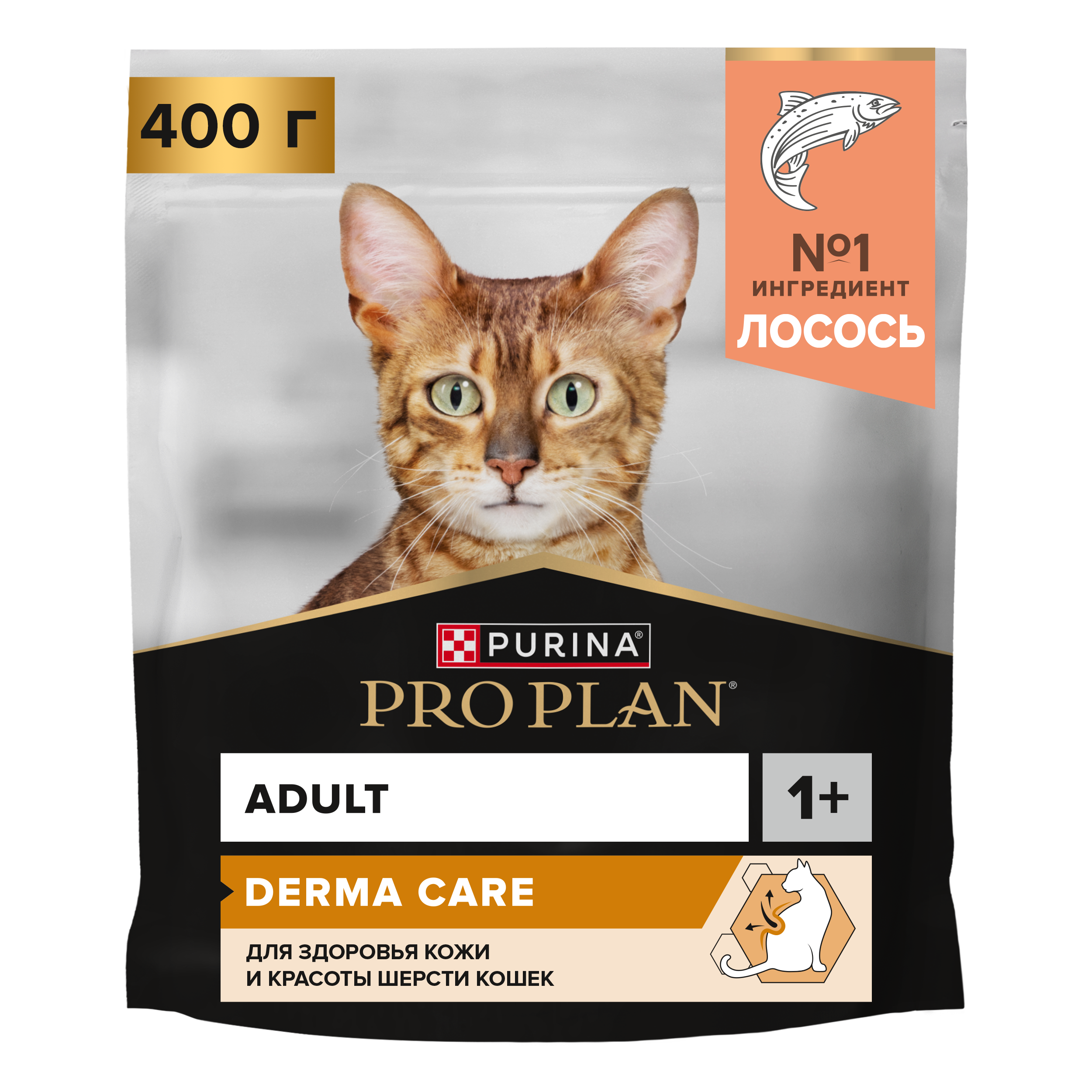 Корм сухой для кошек PRO PLAN DERMA CARE 400г с лососем - фото 1