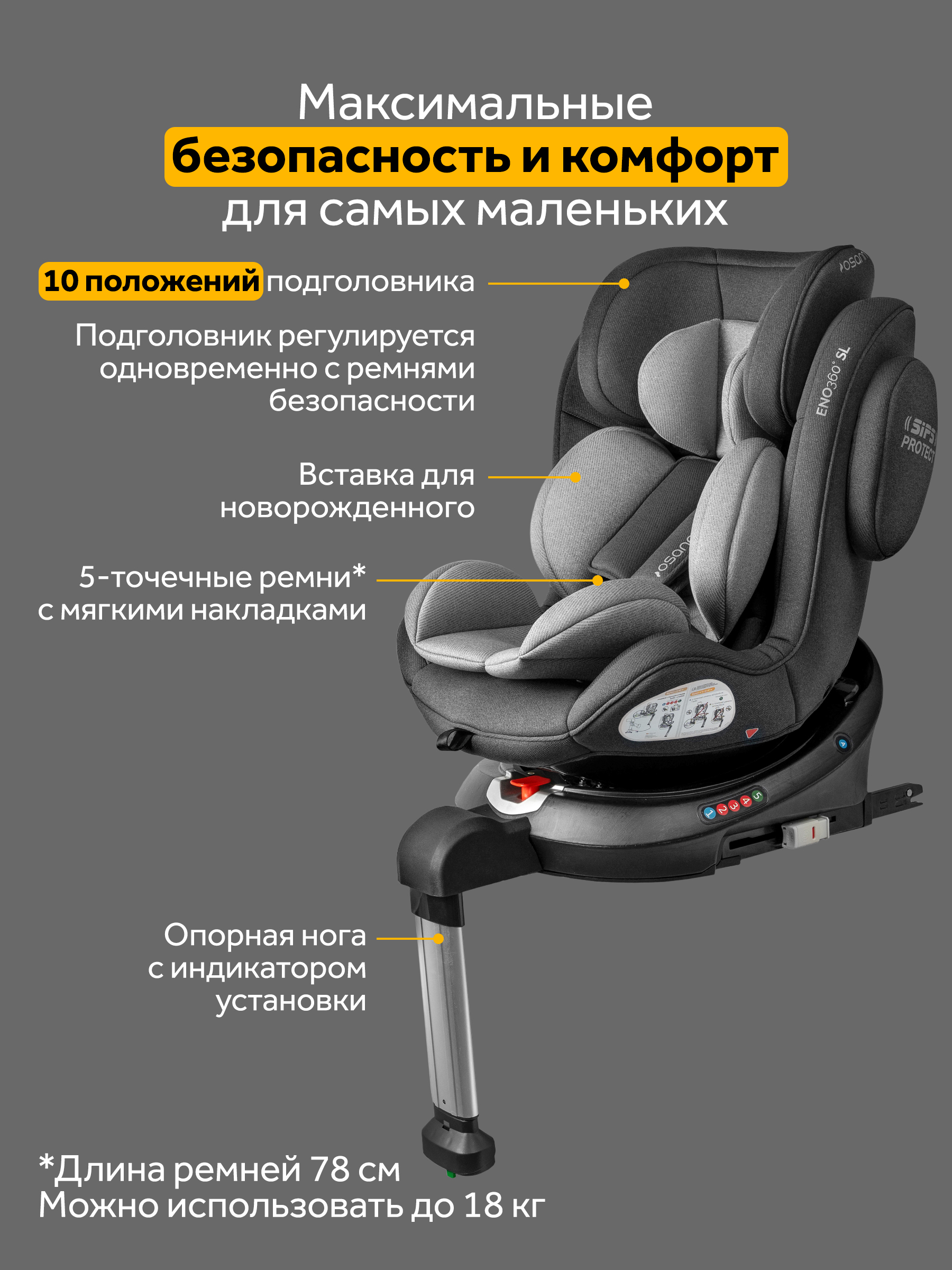 Автокресло Osann Eno360 SL Universe Grey Isofix 0+/1/2/3 (0-36 кг) серый - фото 8