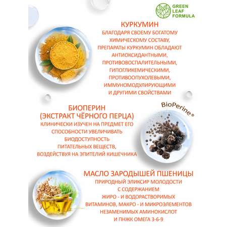 Куркумин с пиперином Green Leaf Formula витамины для суставов для связок для иммунитета антиоксиданты