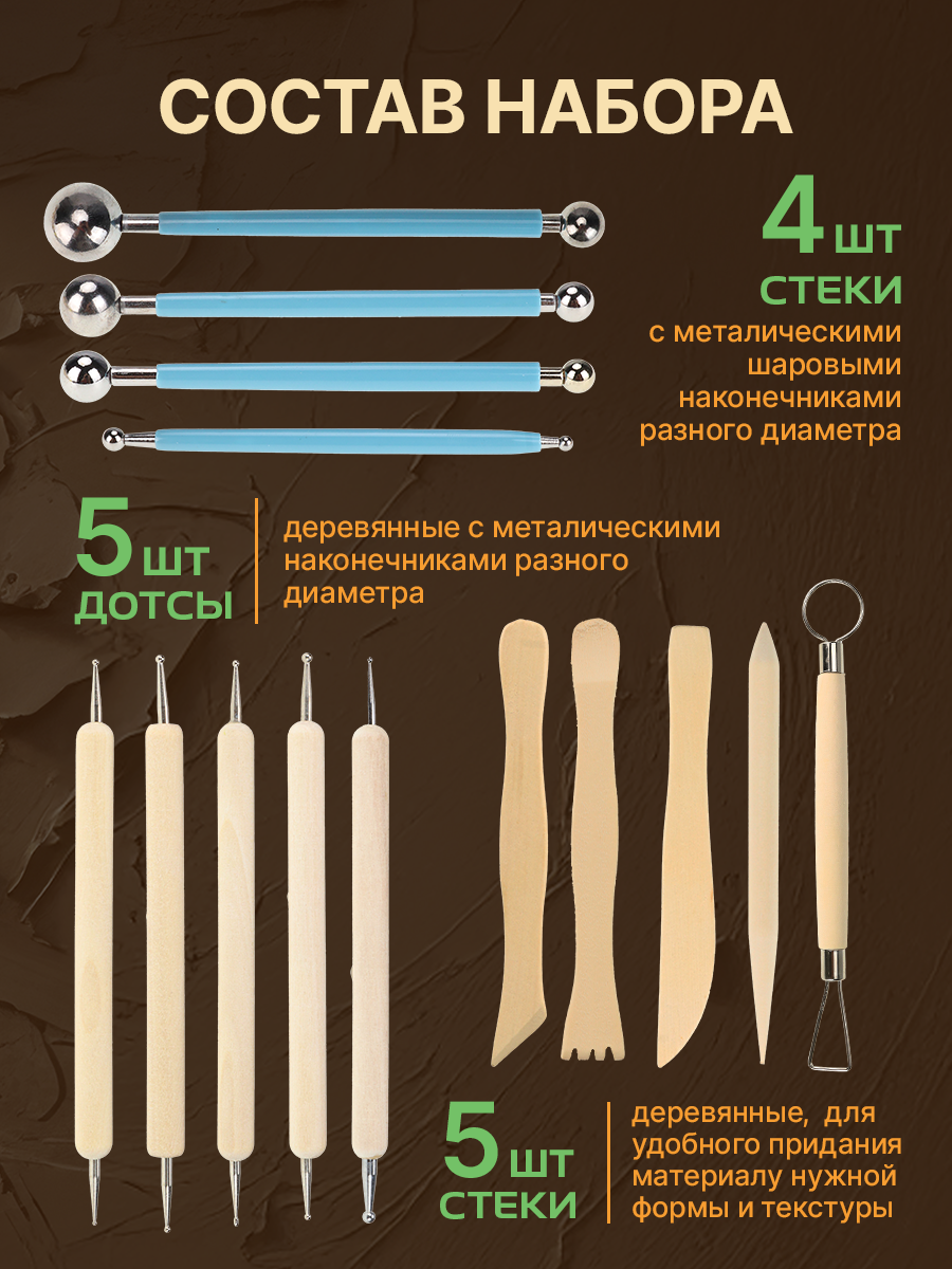 Инструмент для моделирования для лепки Рыжий кот 14 шт. - фото 3