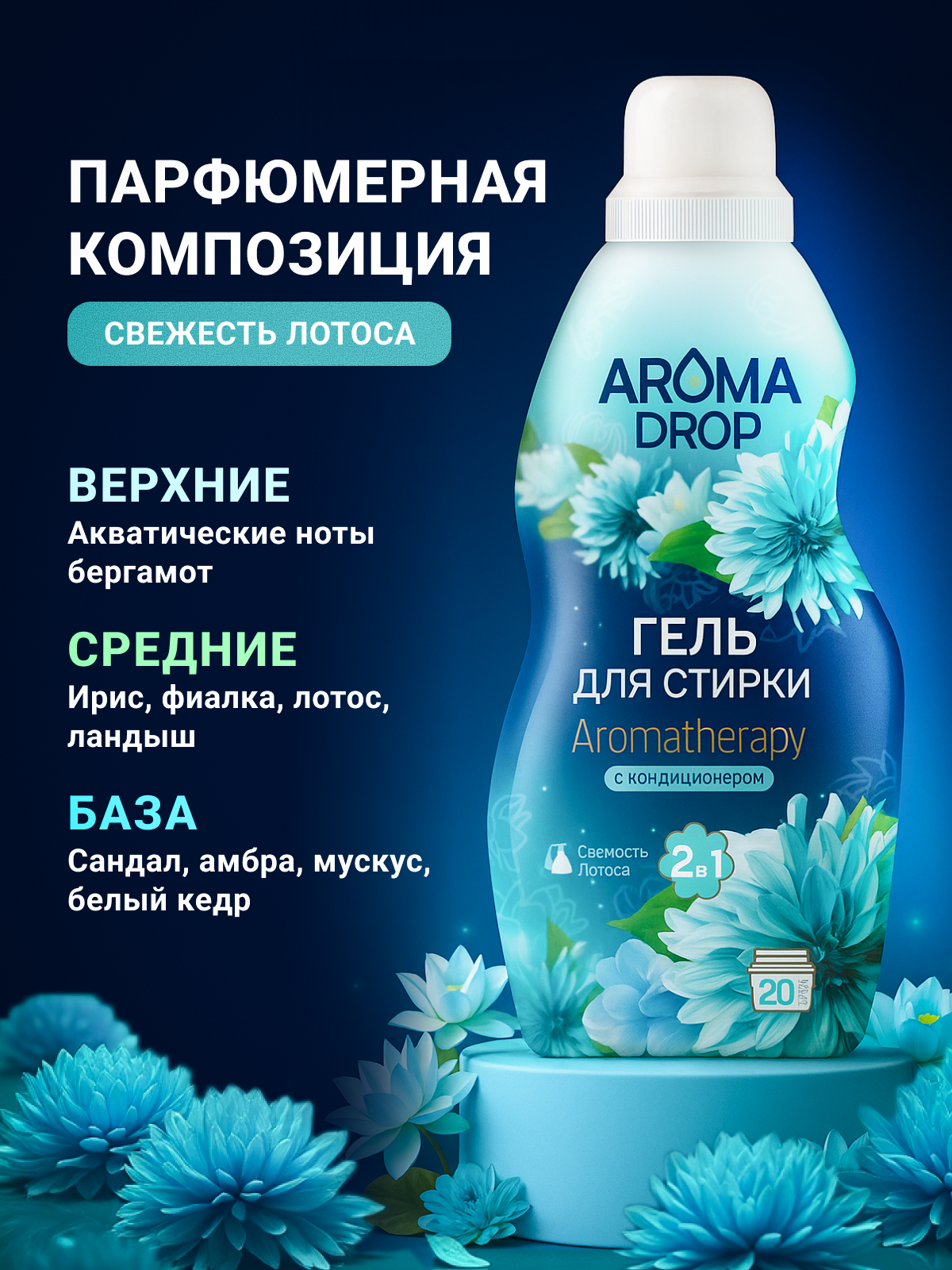 Гель для стирки AROMA DROP Свежесть лотоса 1 л 1 кг 1 шт. 1 упак. - фото 2