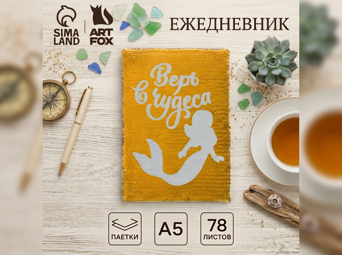Изображение товара Ежедневник ArtFox с пайетками "Верь в чудеса. Русалка" A5