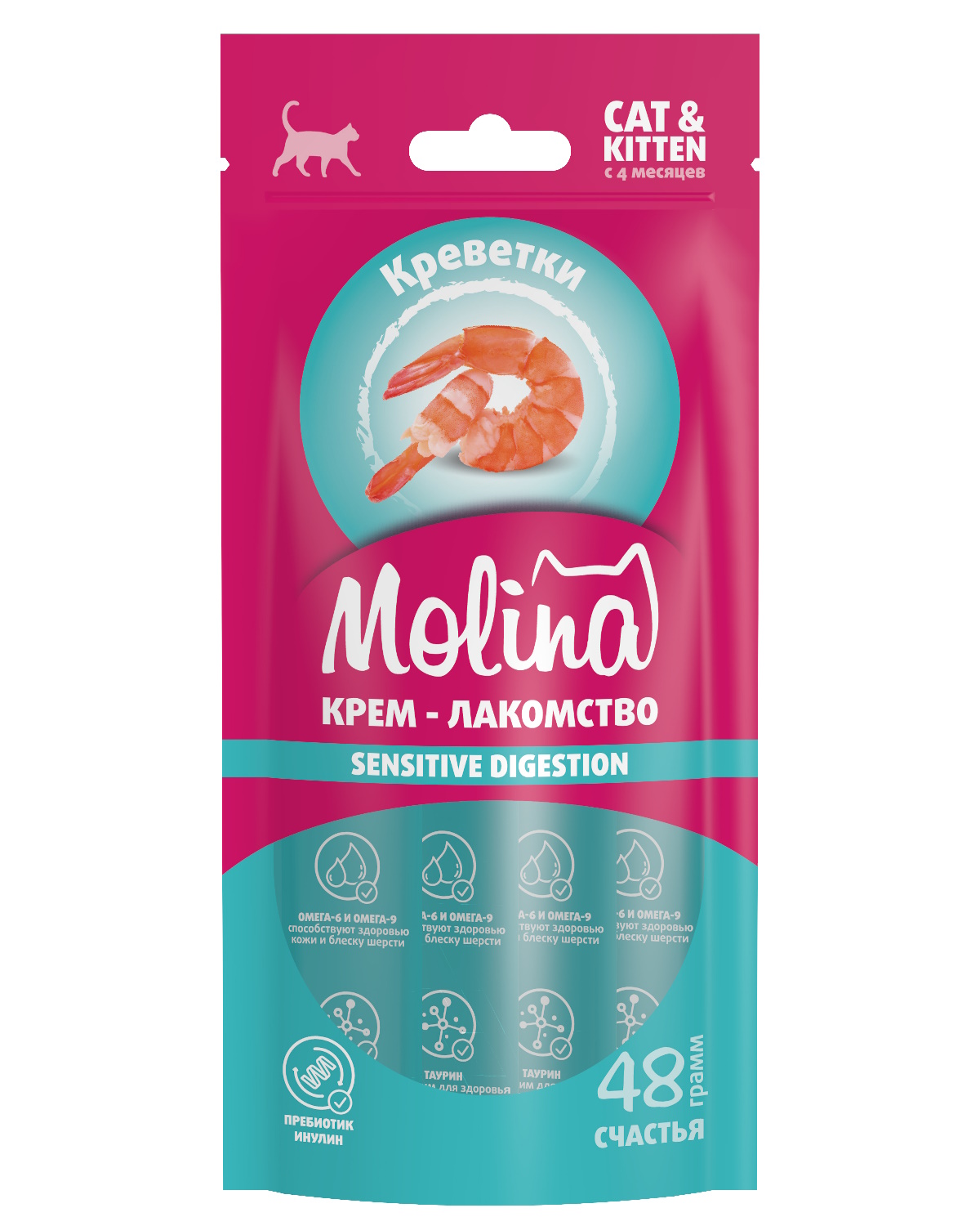 Крем-лакомство для кошек Molina 48г с креветкой поддержка здорового метаболизма - фото 1