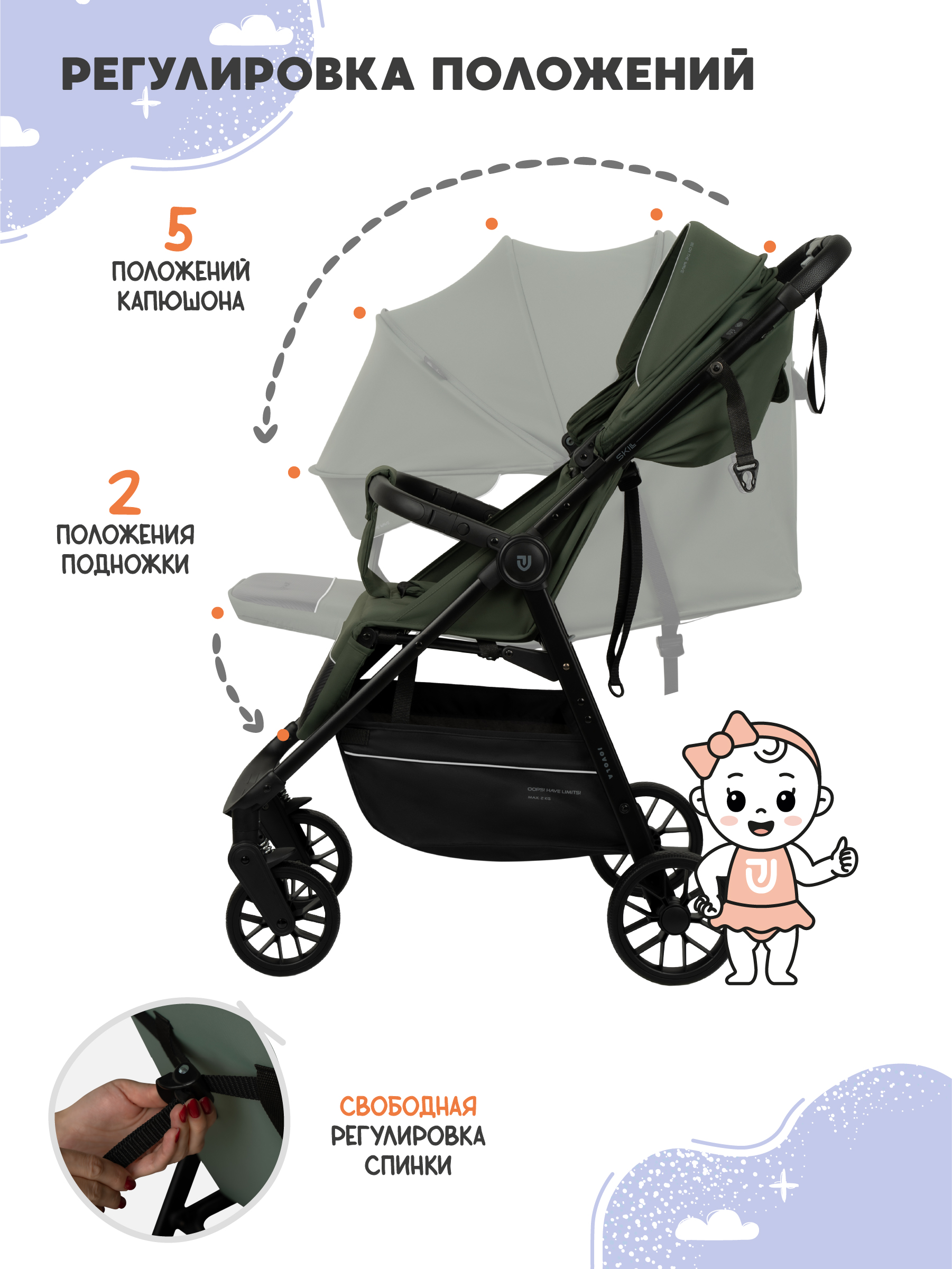 Коляска прогулочная JOVOLA Skill темно-зеленый - фото 5