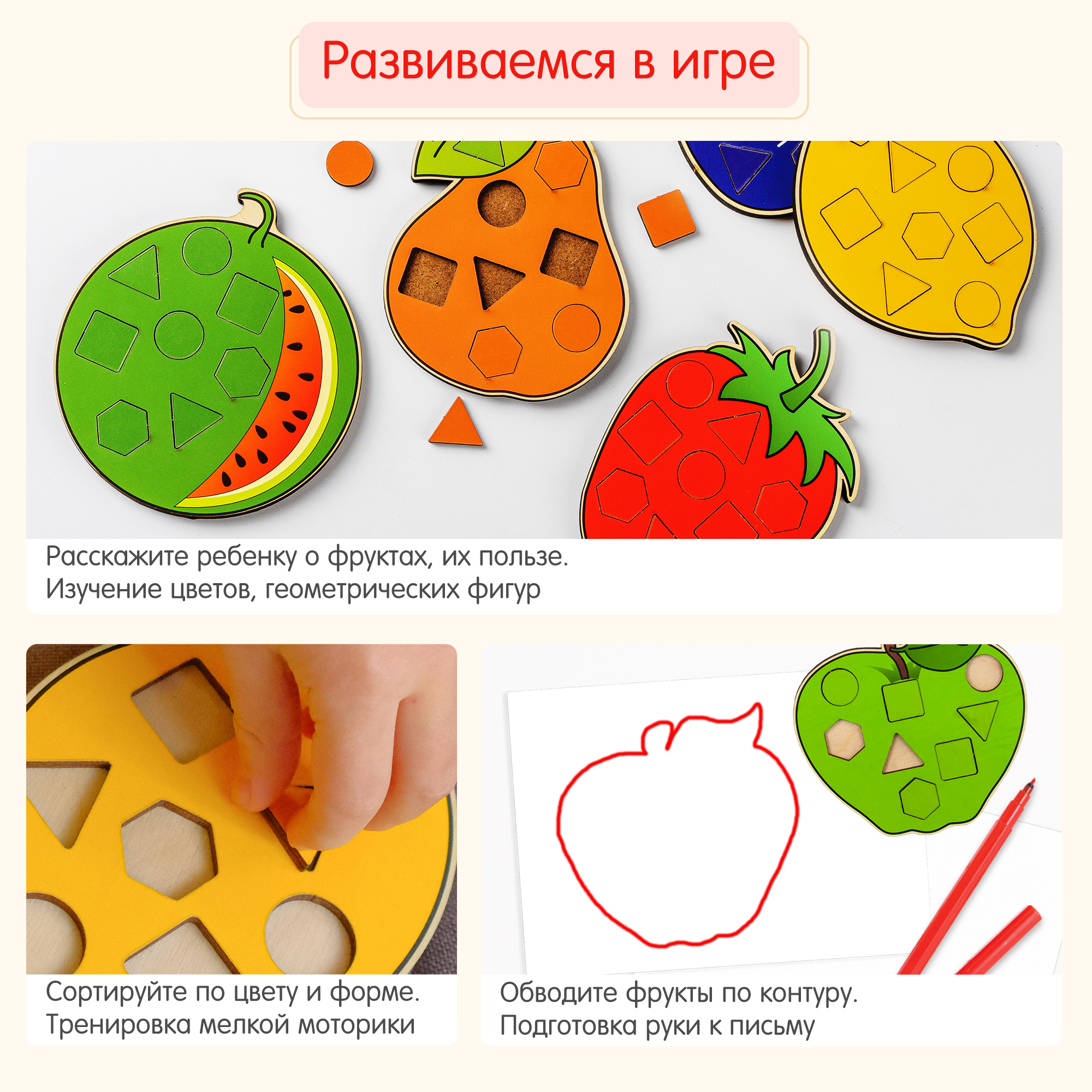 Игрушка Alatoys сортер ФРУКТЫ 6 фигур, 48 вкладышей - фото 3